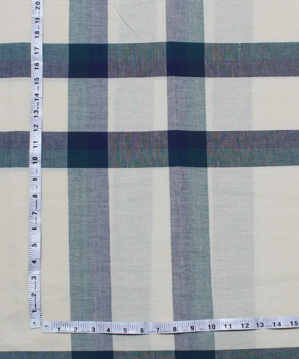 0.60m White and navy handwoven cotton checks fabric