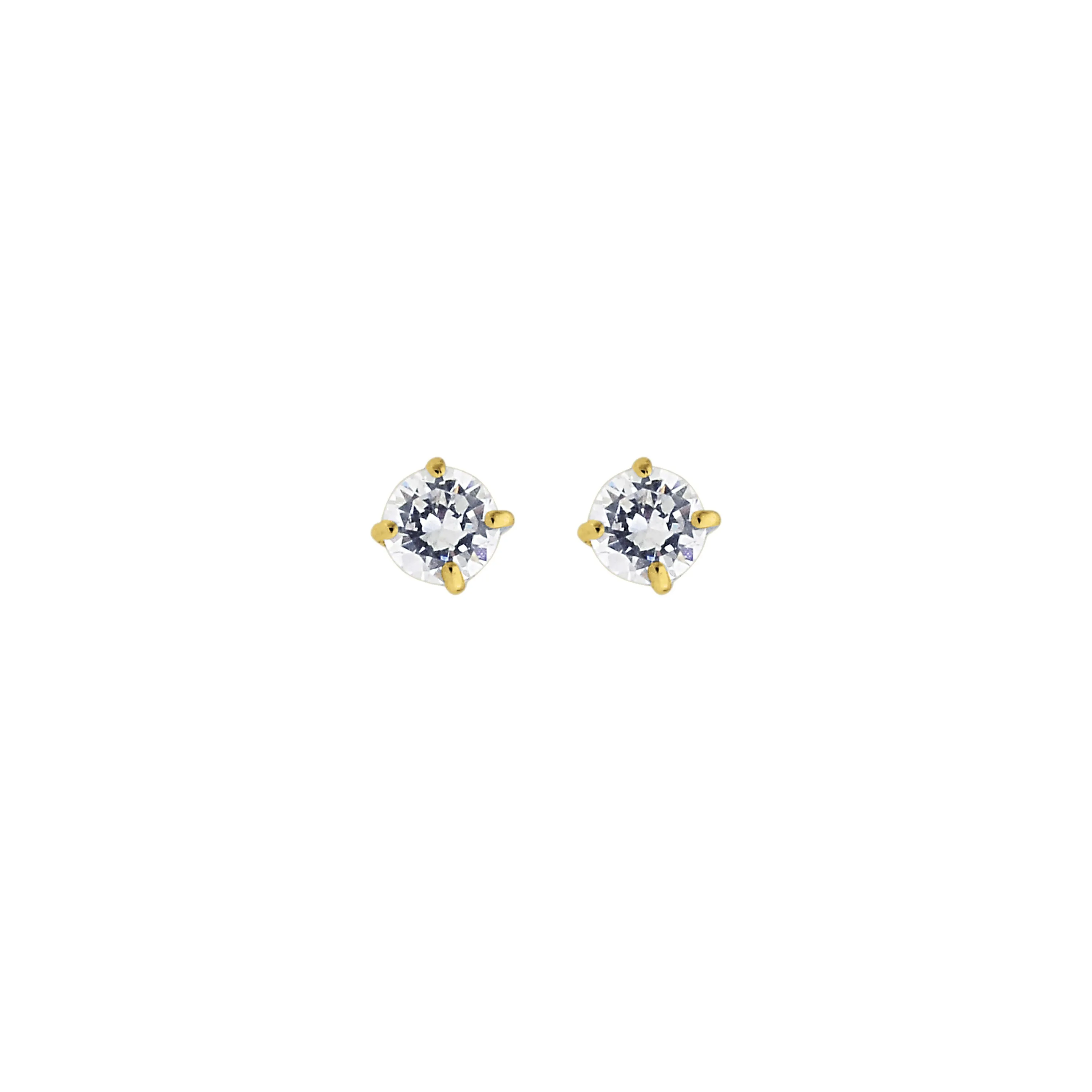 14K Gold 4mm Round CZ Stud Earring