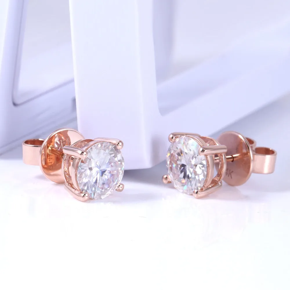 14k Rose / White / Yellow Gold Moissanite Stud Earrings 4ctw