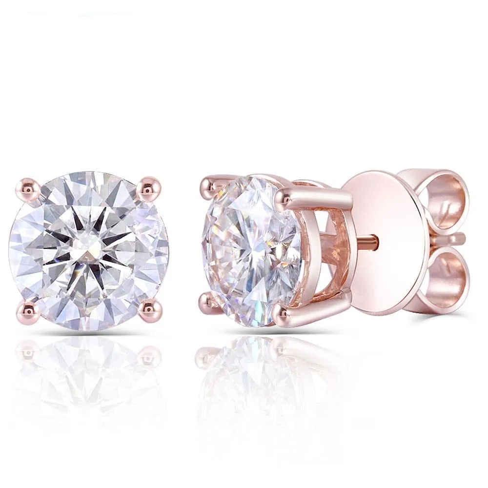 14k Rose / White / Yellow Gold Moissanite Stud Earrings 4ctw