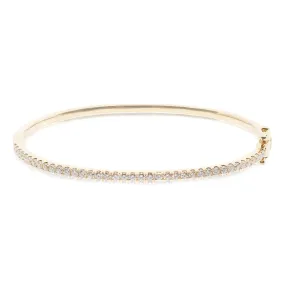 14K YELLOW GOLD 2MM HINGED DIAMOND BANGLE BRACELET