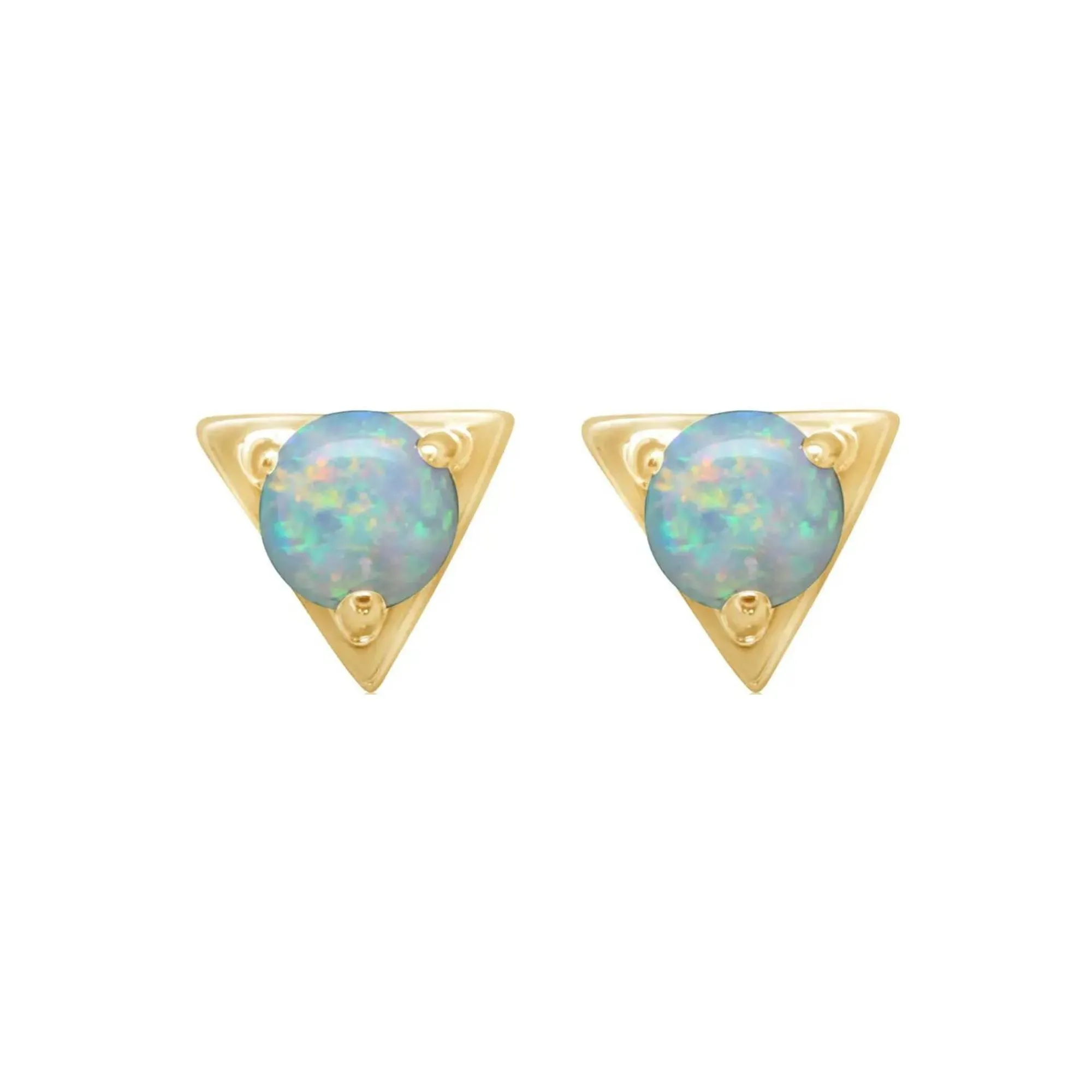 14K YELLOW GOLD AUSTRALIAN OPAL TRIANGULAR STUD EARRINGS