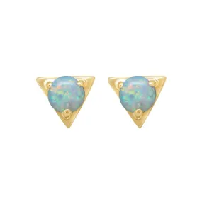 14K YELLOW GOLD AUSTRALIAN OPAL TRIANGULAR STUD EARRINGS