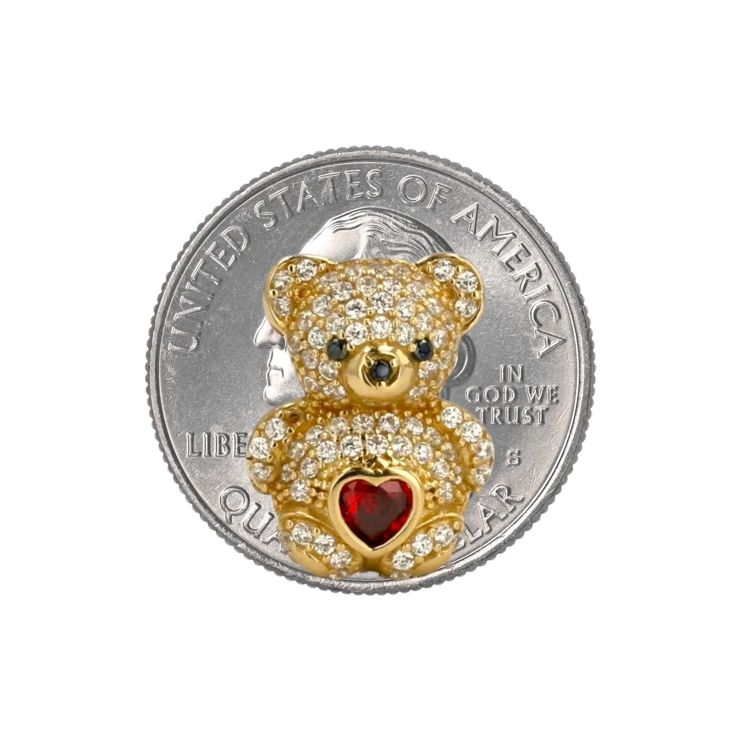 14k yellow gold big red Teddy bear earrings