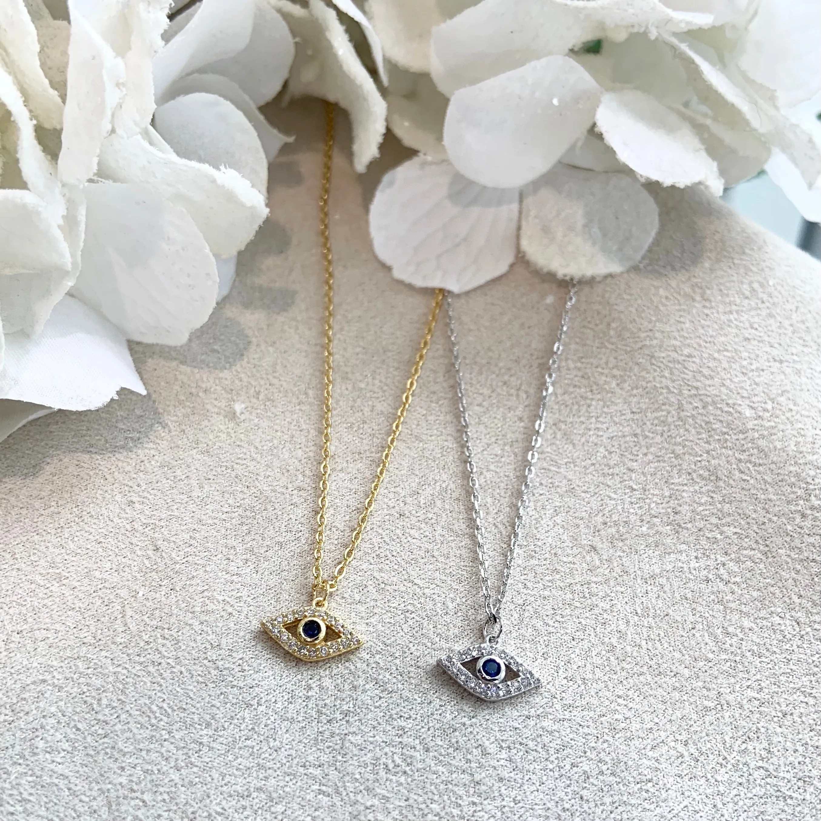 14k/925 Vermeil Evil Eye with CZ Necklace