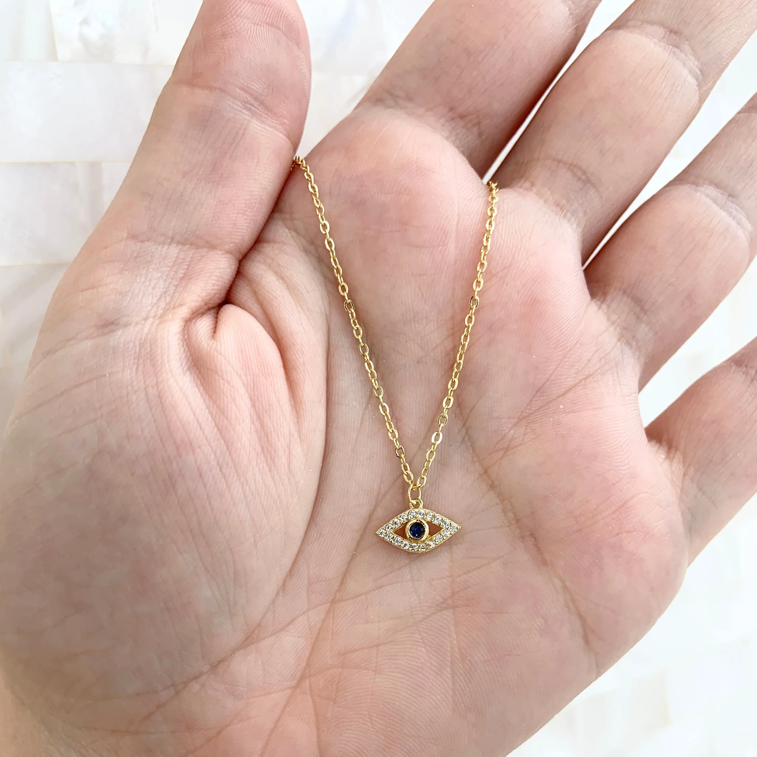 14k/925 Vermeil Evil Eye with CZ Necklace