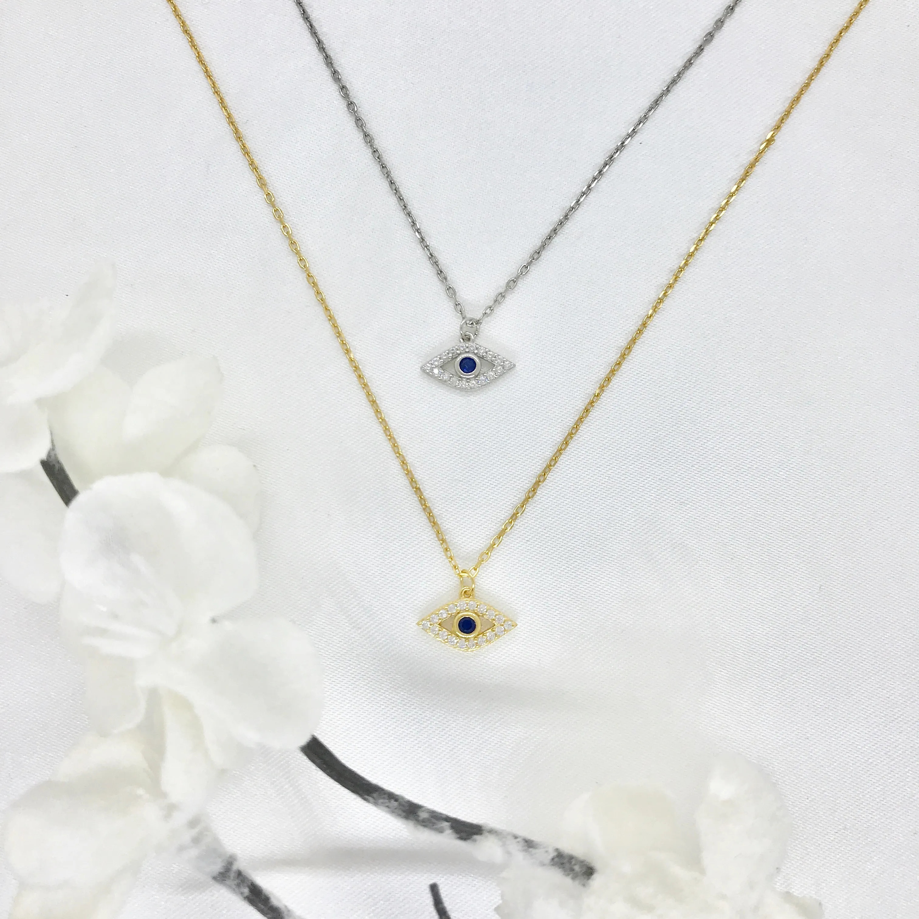 14k/925 Vermeil Evil Eye with CZ Necklace