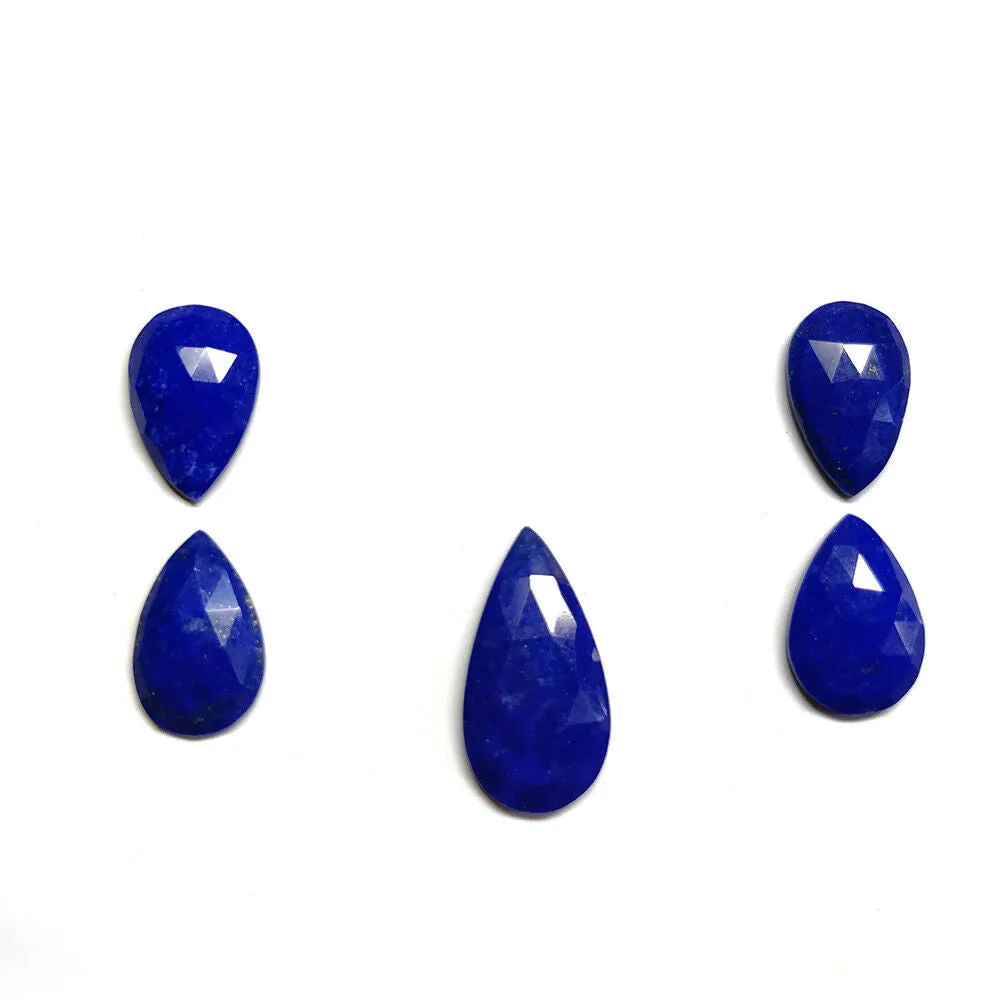 19.00cts Natural Untreated LAPIS LAZULI Gemstone Pear Shape Rose Cut 15*10mm - 21*11mm 5pcs Set For Jewelry