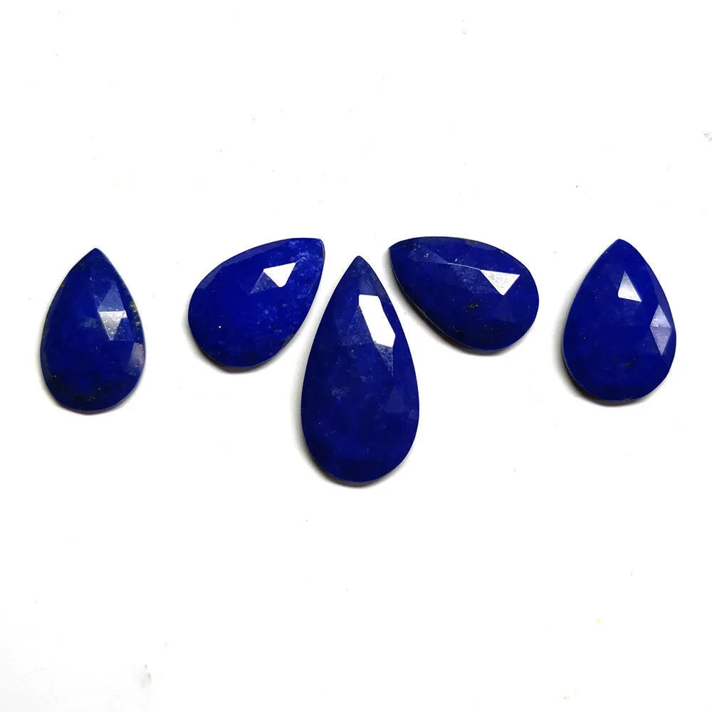 19.00cts Natural Untreated LAPIS LAZULI Gemstone Pear Shape Rose Cut 15*10mm - 21*11mm 5pcs Set For Jewelry