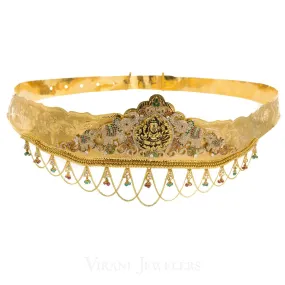 22K Yellow Gold Vadanam Laxmi Waistbelt W/ Gem Encrusted Peacock Design