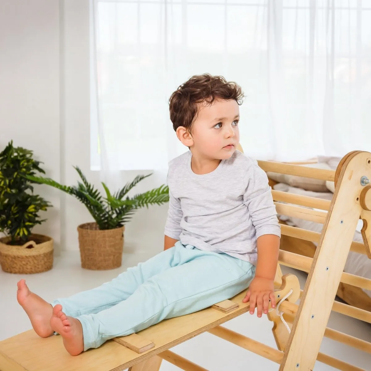 3-in-1 Montessori Climbing Set: Triangle Ladder   Wooden Arch   Slide Board