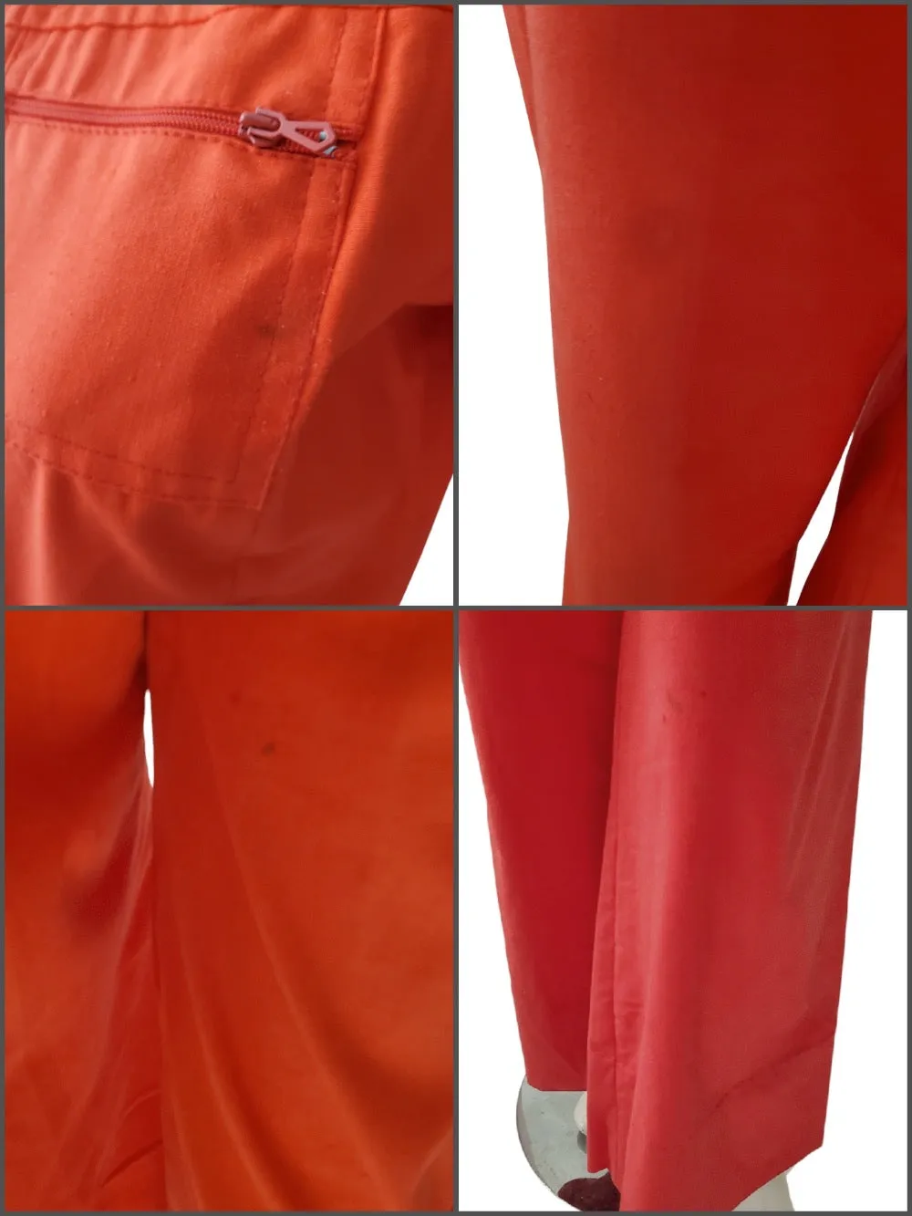 60s Orange-Red Twill Wide-Leg Jumpsuit - sm, med