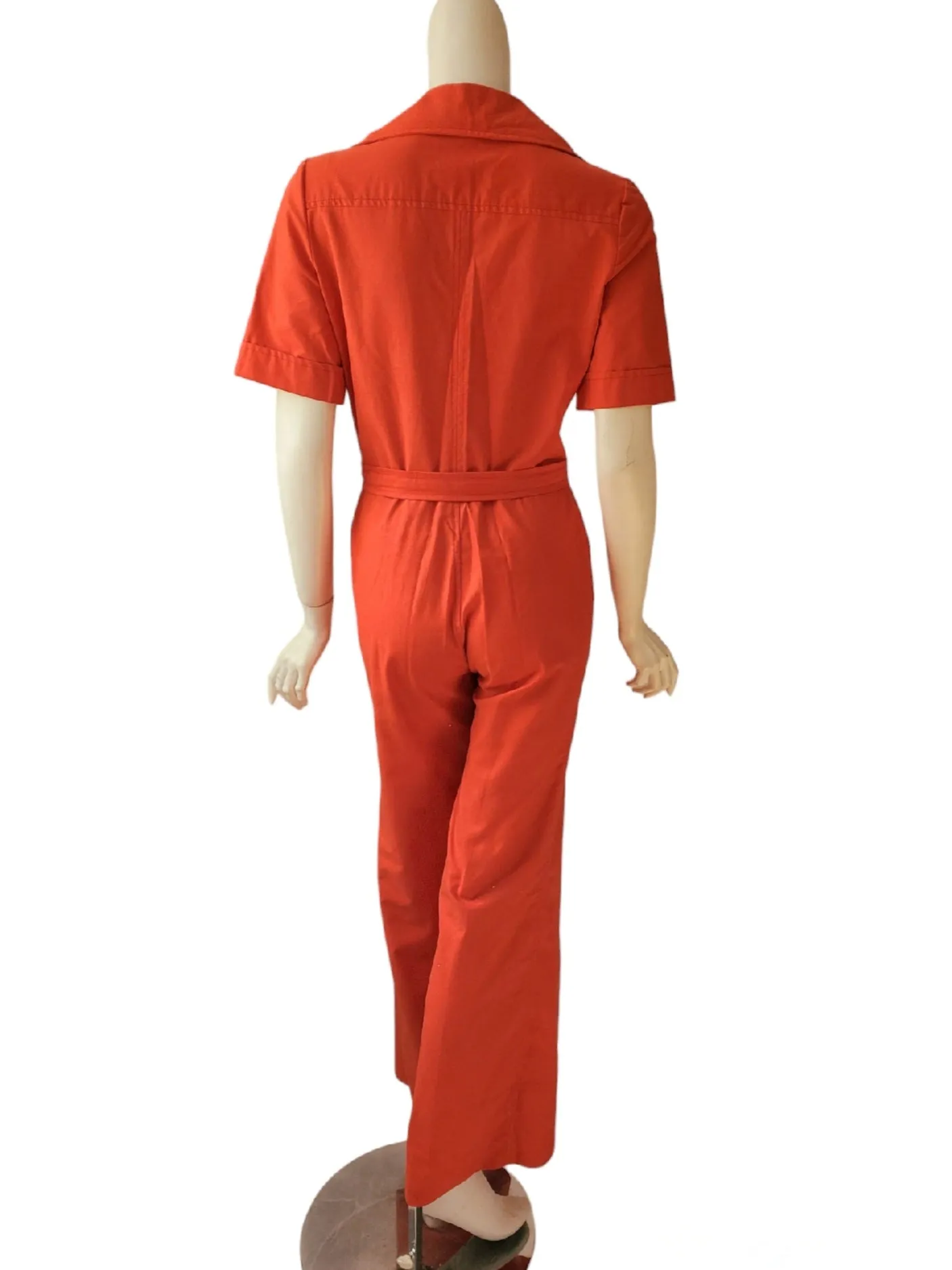 60s Orange-Red Twill Wide-Leg Jumpsuit - sm, med