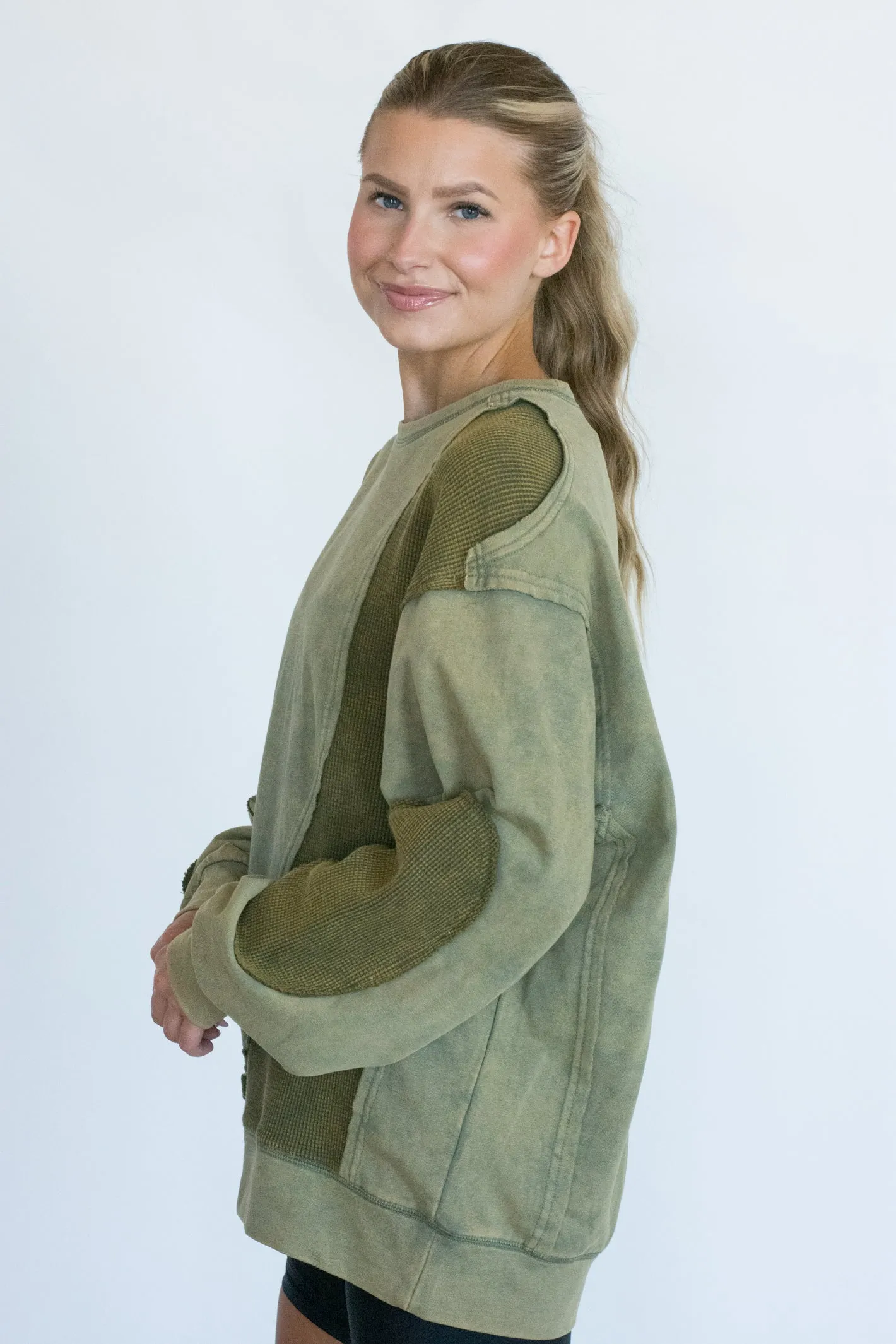 Adorably Yours Olive Mineral Wash Top