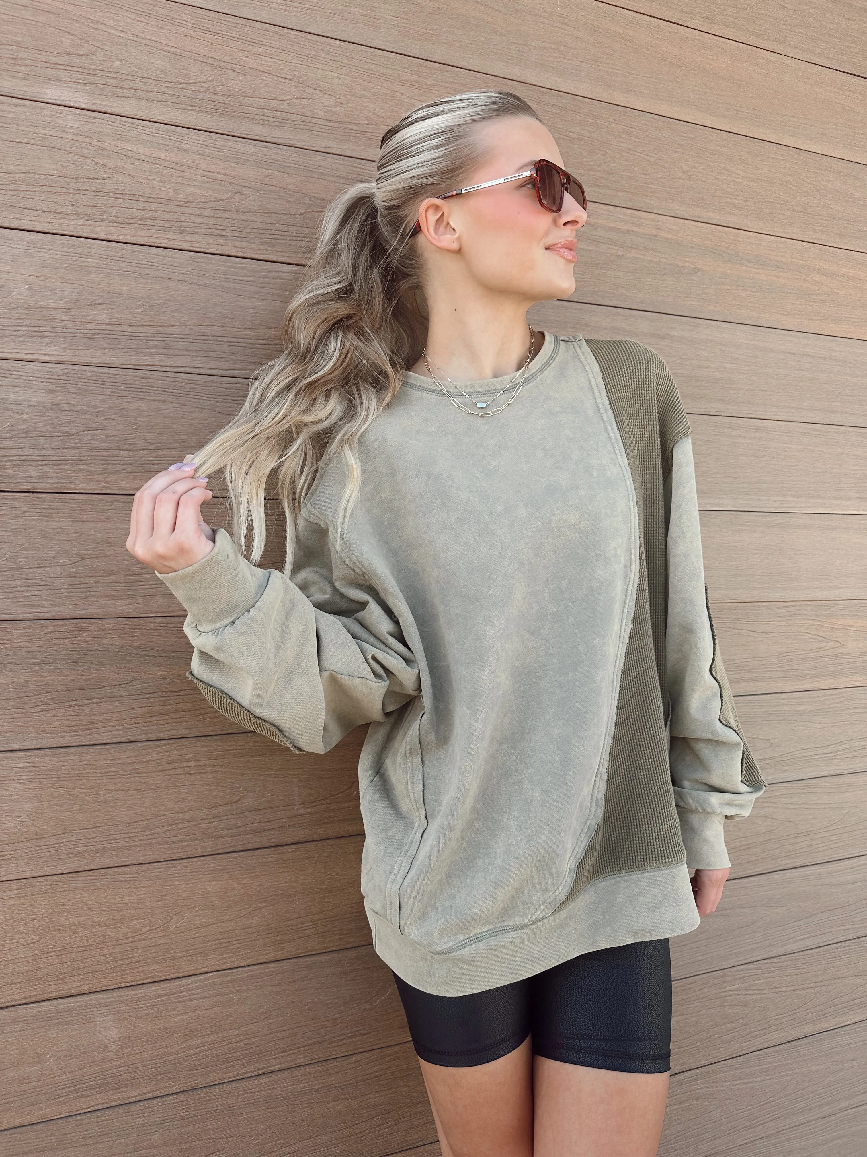 Adorably Yours Olive Mineral Wash Top