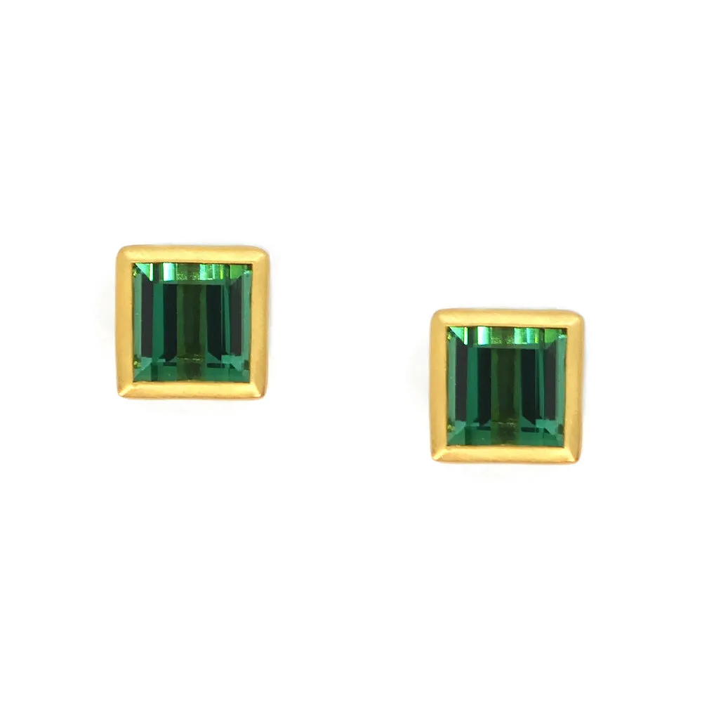 AF Jewelers - Gemstone Collection - Bezel Set Studs with Green Tourmaline, 18k Yellow Gold