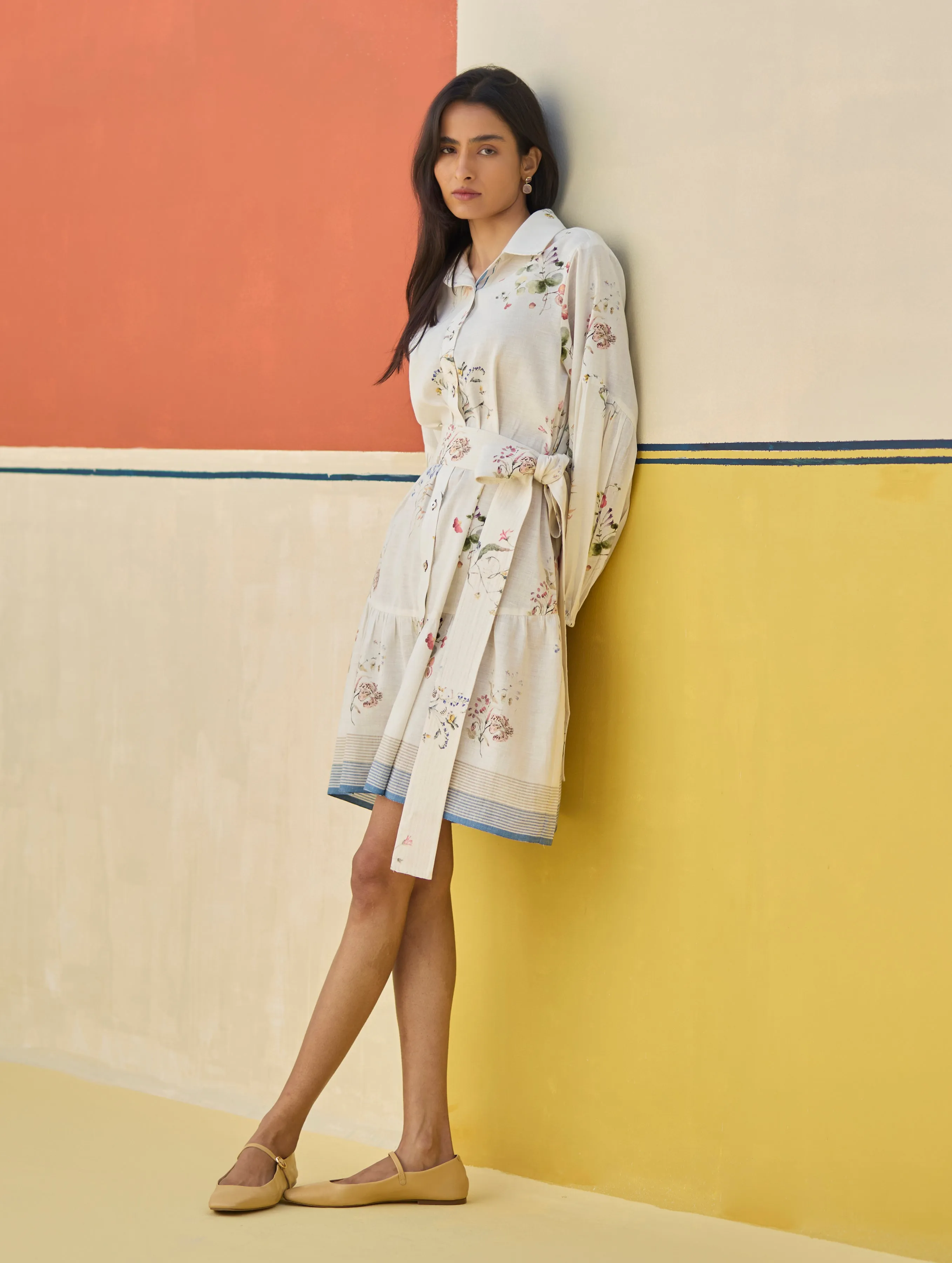 Alara Floral Shirt Dress - Ivory