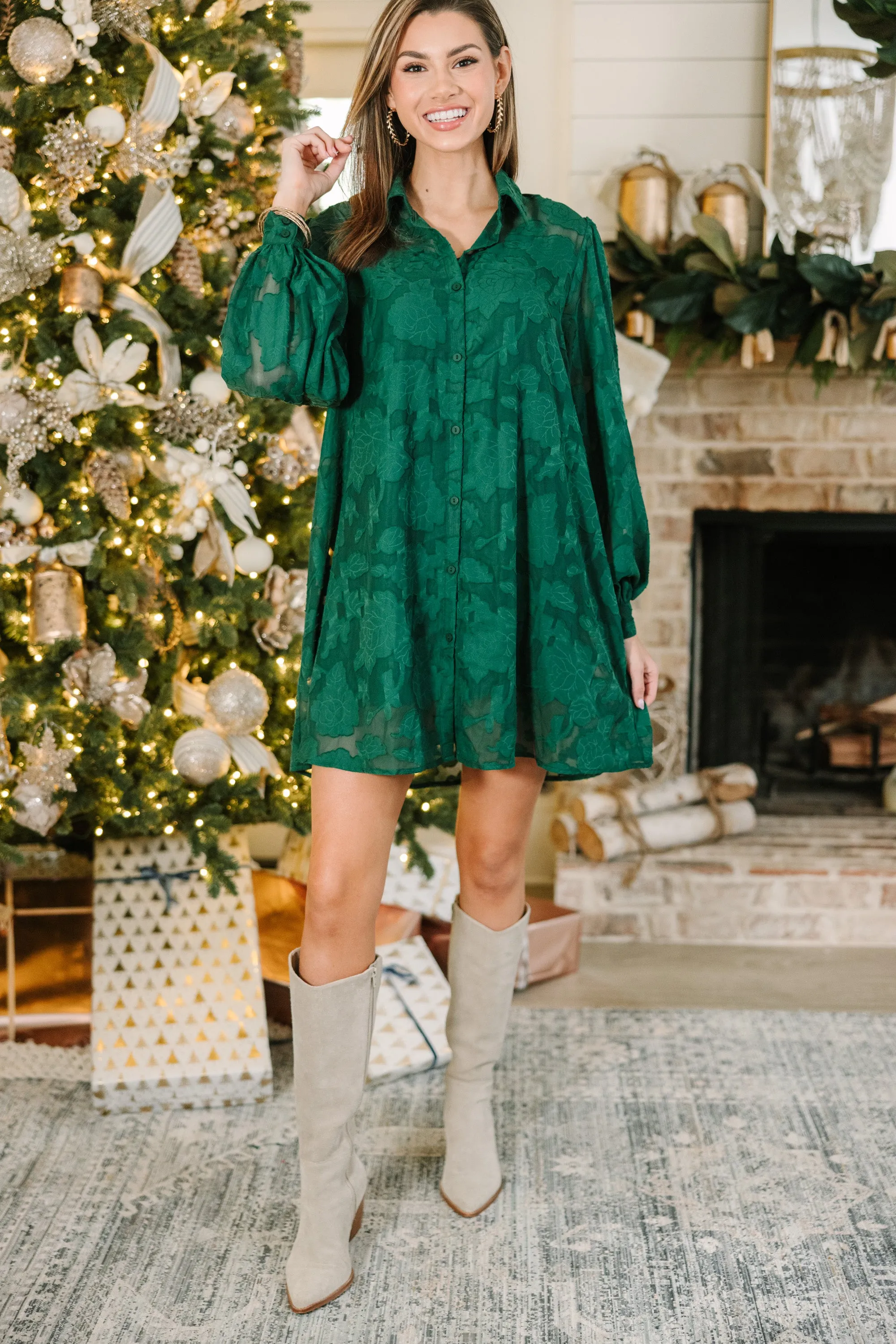 All In The Details Emerald Green Textured Dress