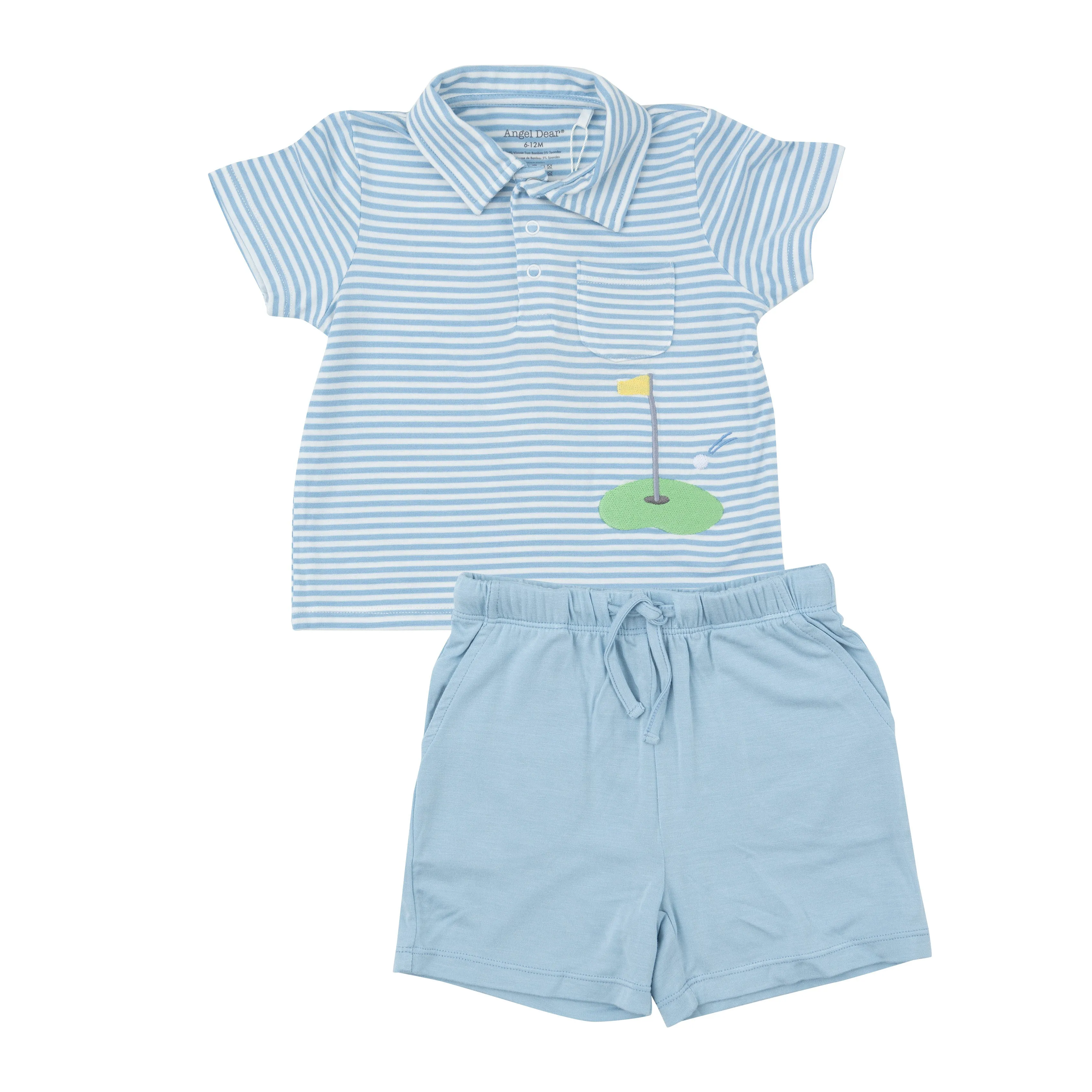 Angel Dear Polo Shirt & Short Set - Dream Blue Stripe