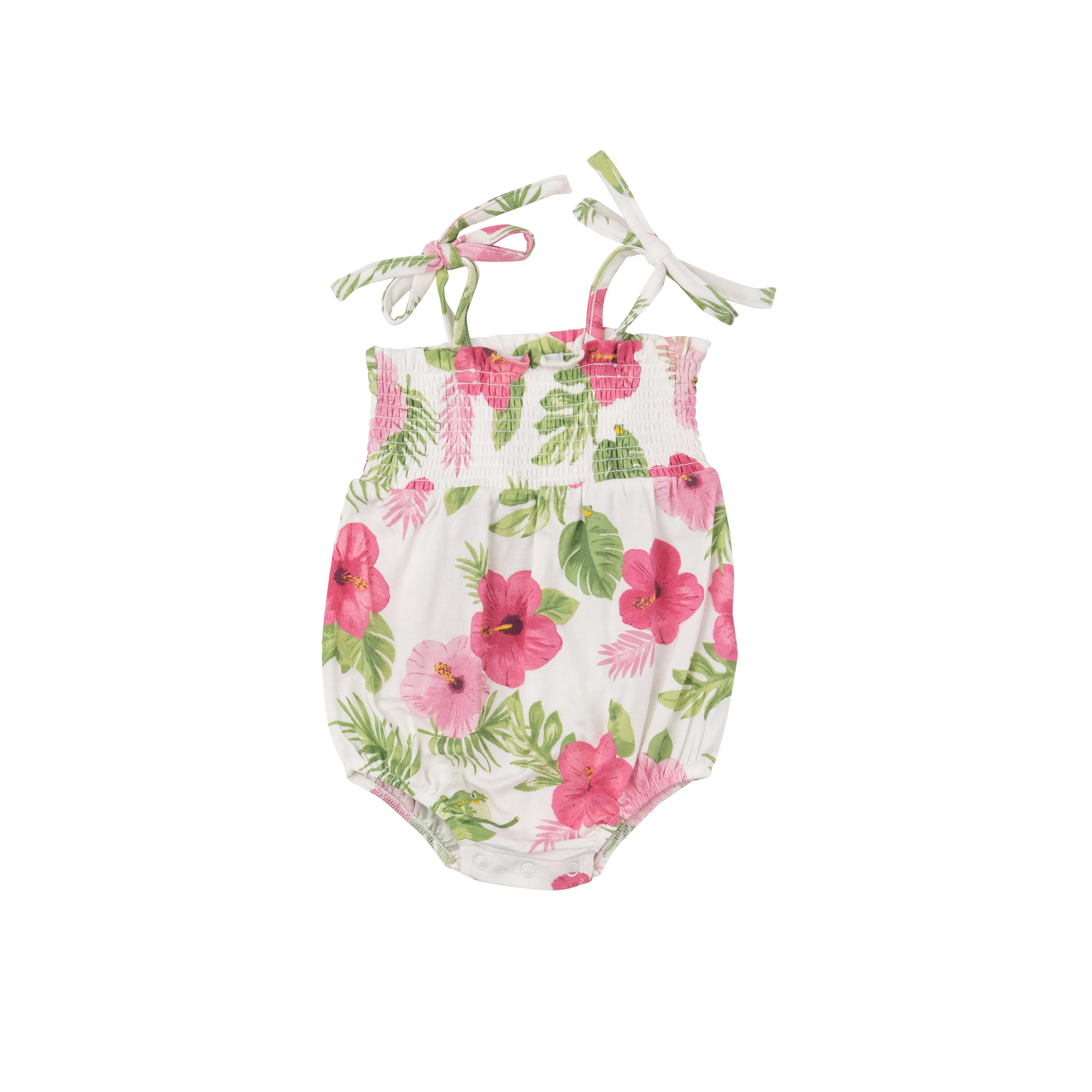 Angel Dear Tie Strap Smocked Bubble - Hibiscus