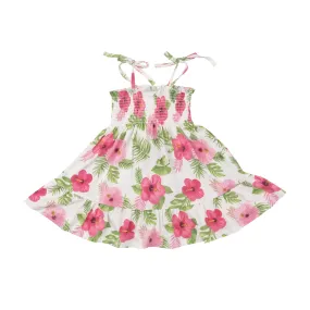 Angel Dear Tie Strap Smocked Sun Dress - Hibiscus