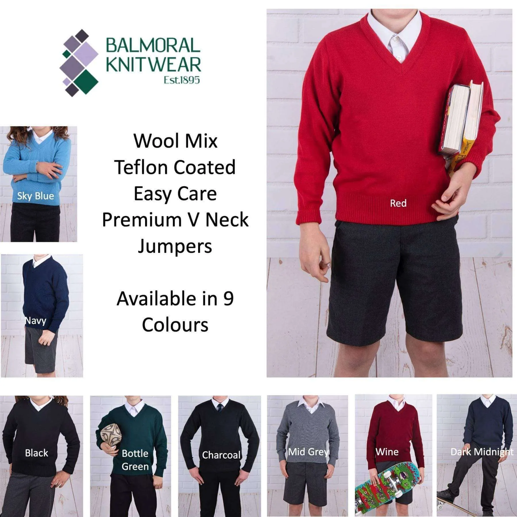 Balmoral Kids Unisex Wool Blend Essential Knit Jumper in 9 Colours