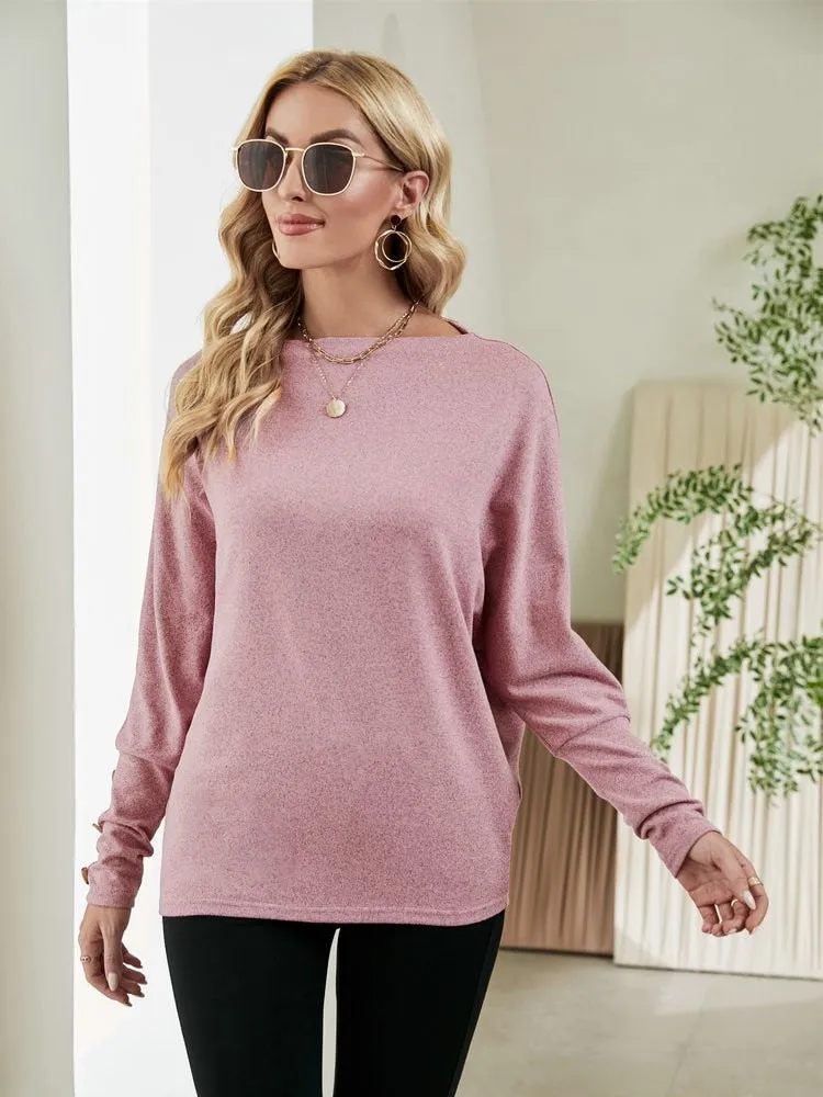 BerriesJam - 2024 Pink Batwing Sleeve Drop Shoulder Loose T-shirt