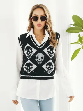 BerriesJam - 2024 Sleeveless Skulls V-neck Knit Vest Sweater