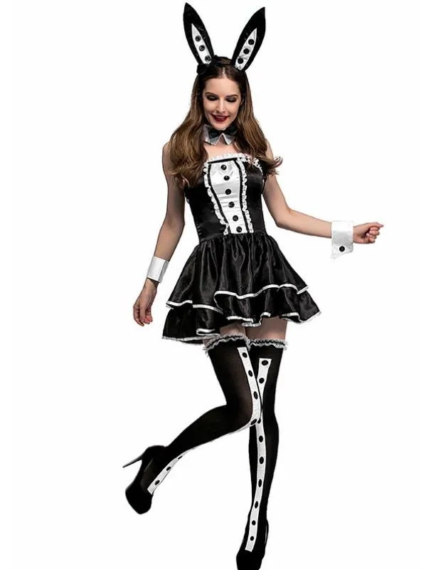 BLACK AND WHITE BUNNY ANIMAL ROLE-PLAYING COSTUME