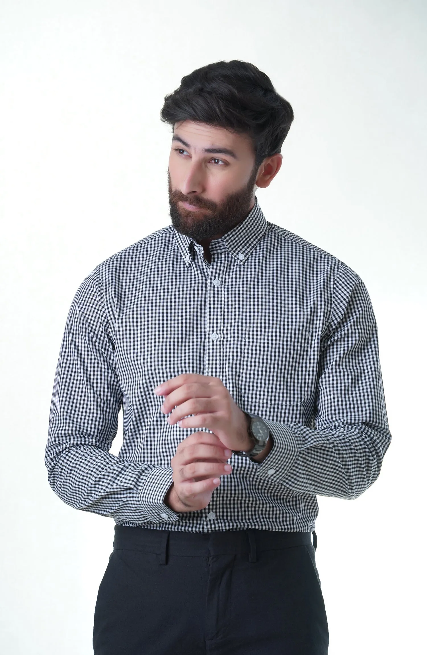 Black/White Full Sleeves Cotton Shirt