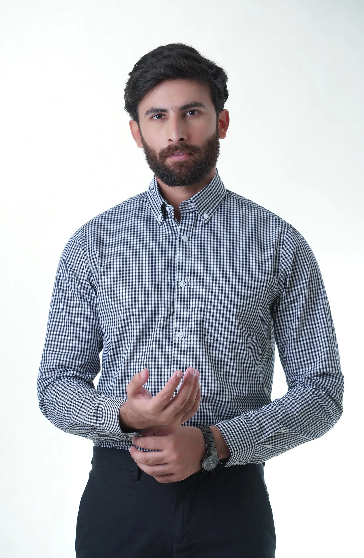 Black/White Full Sleeves Cotton Shirt