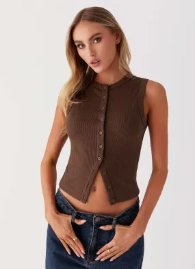 Blair Buttoned Knit Top - Chocolate