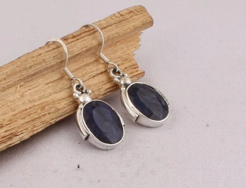 Blue Earring, Dainty Hoop Earrings, 925 Silver, Dangle Earring, September Birthstone, Blue Earring, Gift For Women