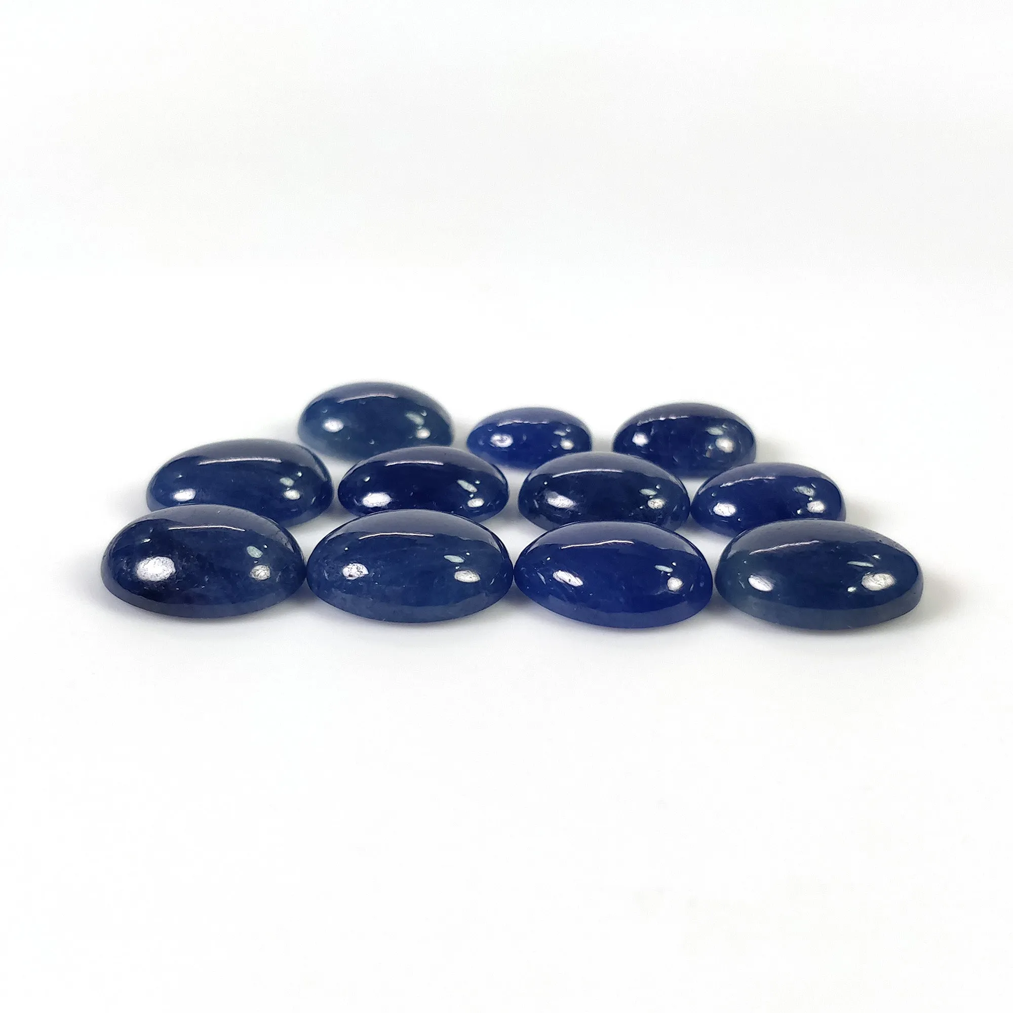 BLUE SAPPHIRE Gemstone Cabochon : 48.85cts Natural Untreated Sapphire Oval Shape 9*7mm - 12*10mm 11pcs