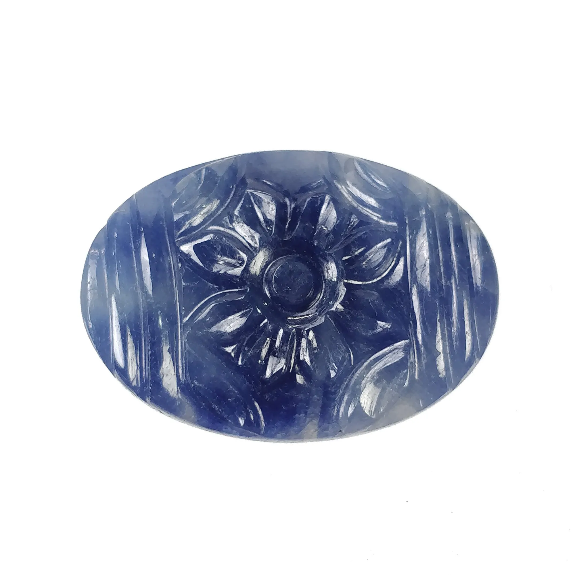 BLUE SAPPHIRE Gemstone Carving : 27.70cts Natural Untreated Unheated Sapphire Hand Carved Oval Shape 26*18mm (With Video)