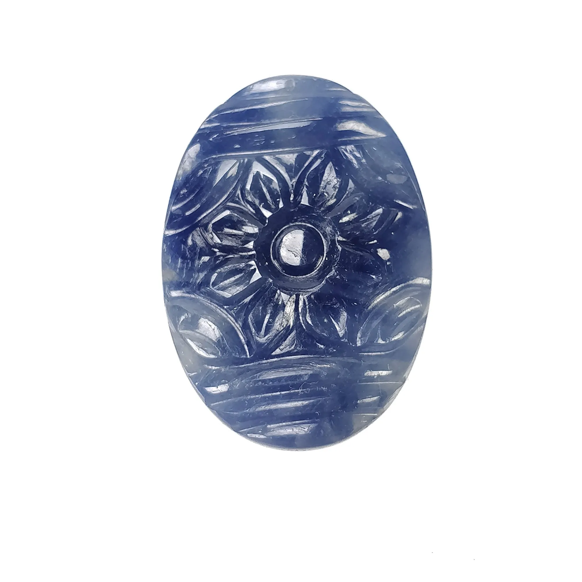 BLUE SAPPHIRE Gemstone Carving : 27.70cts Natural Untreated Unheated Sapphire Hand Carved Oval Shape 26*18mm (With Video)