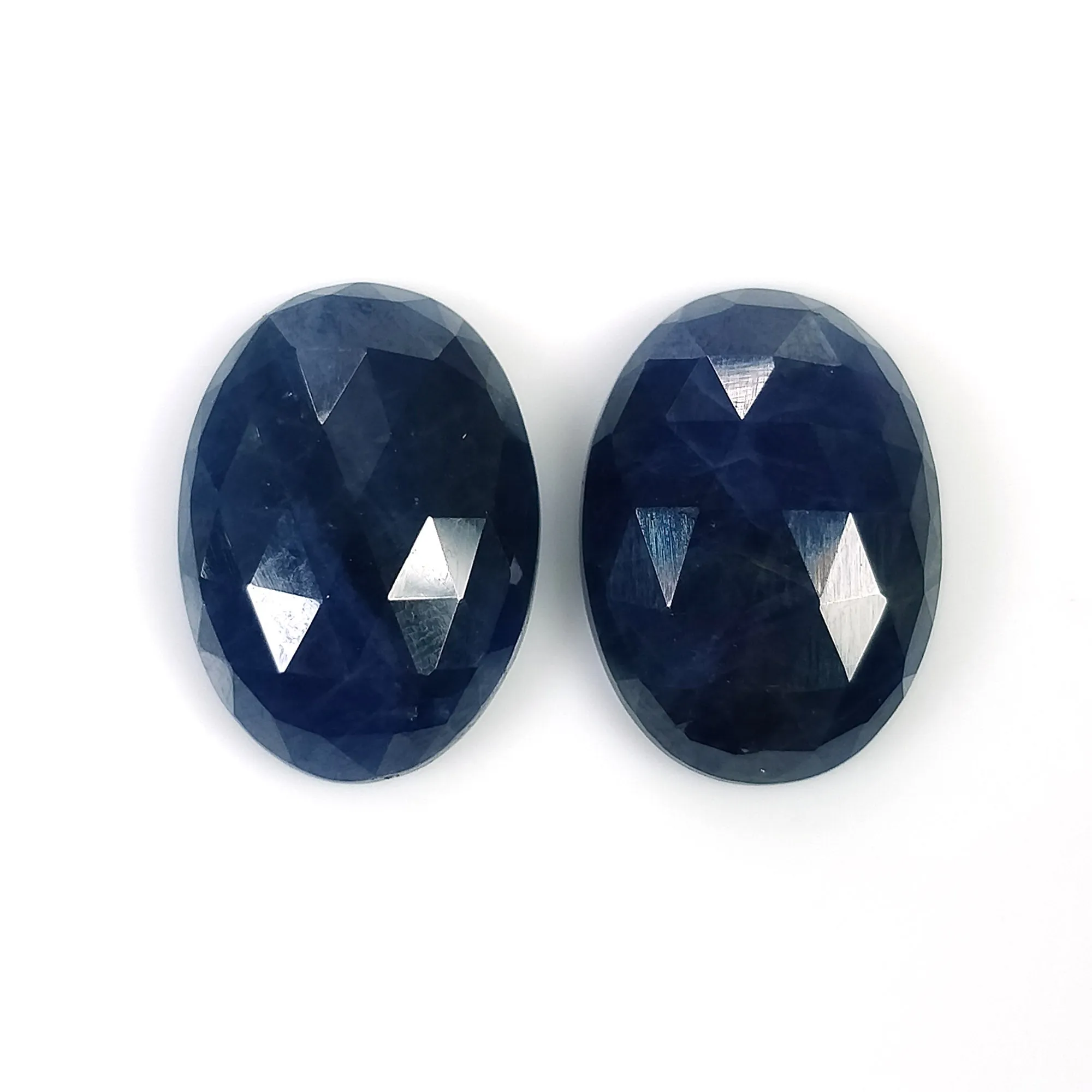 BLUE SAPPHIRE Gemstone Rose Cut : 14.50cts Natural Untreated Unheated Sapphire Oval Shape 14*10mm Pair (With Video)