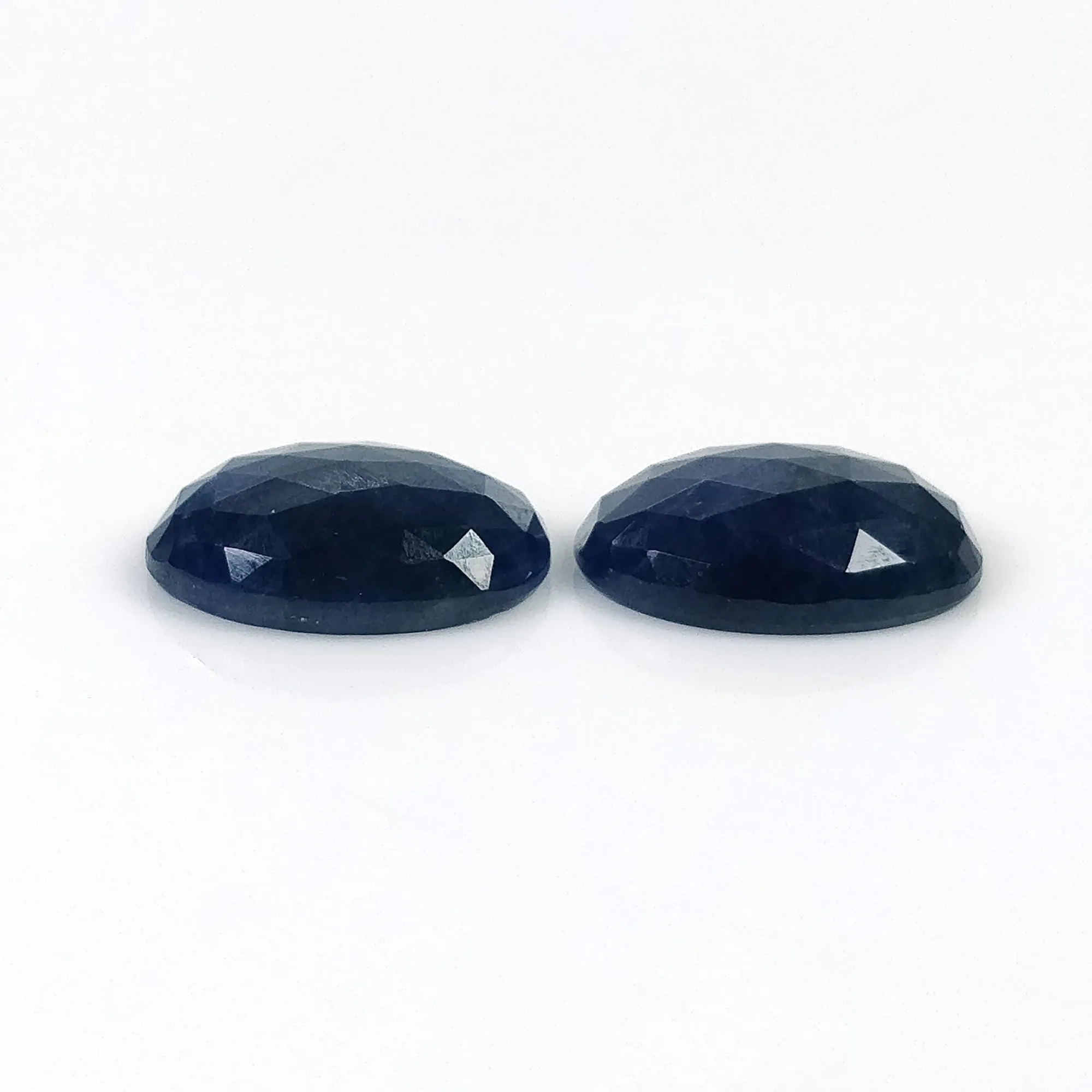 BLUE SAPPHIRE Gemstone Rose Cut : 14.50cts Natural Untreated Unheated Sapphire Oval Shape 14*10mm Pair (With Video)