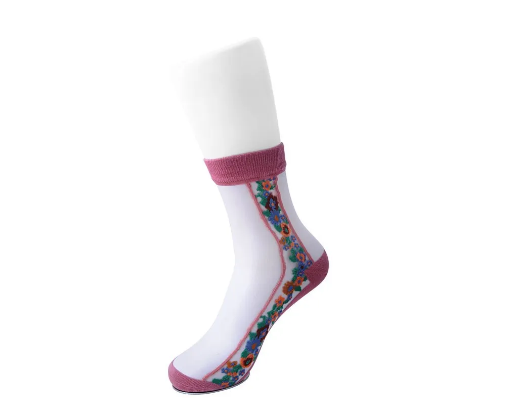 Blush Stripe Floral Sheer Sock