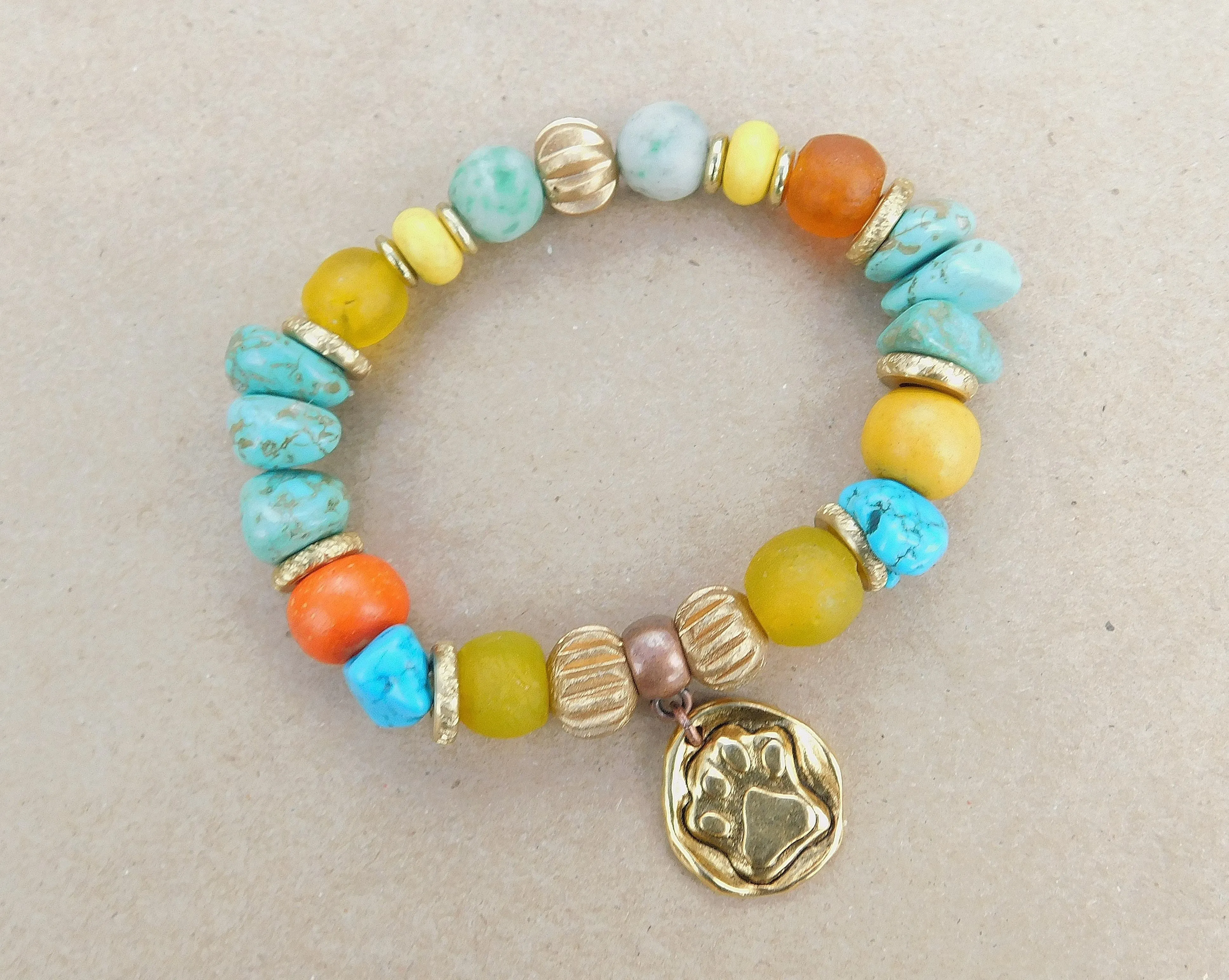 Boho Turquoise Paw Charm Bracelet