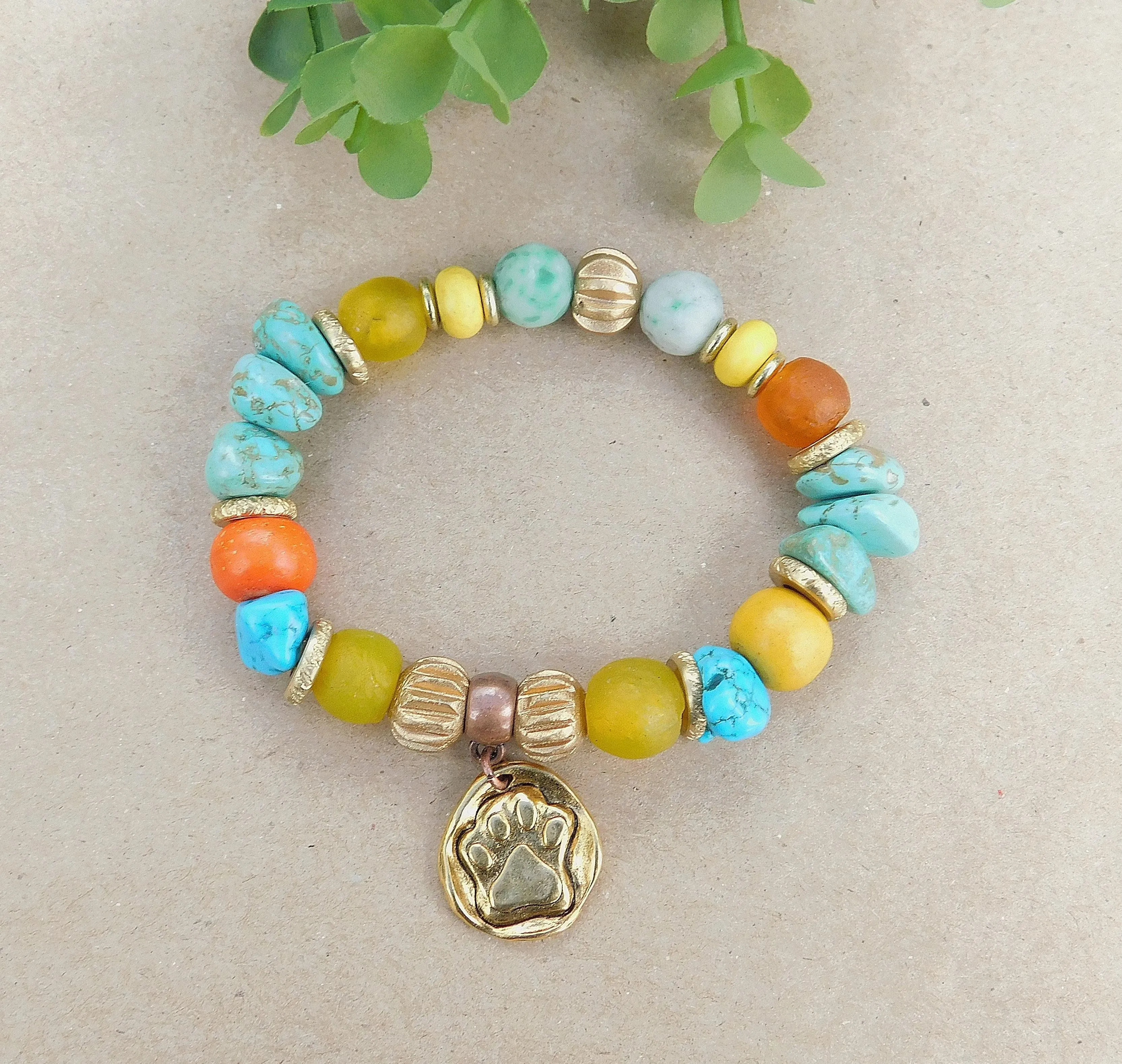 Boho Turquoise Paw Charm Bracelet