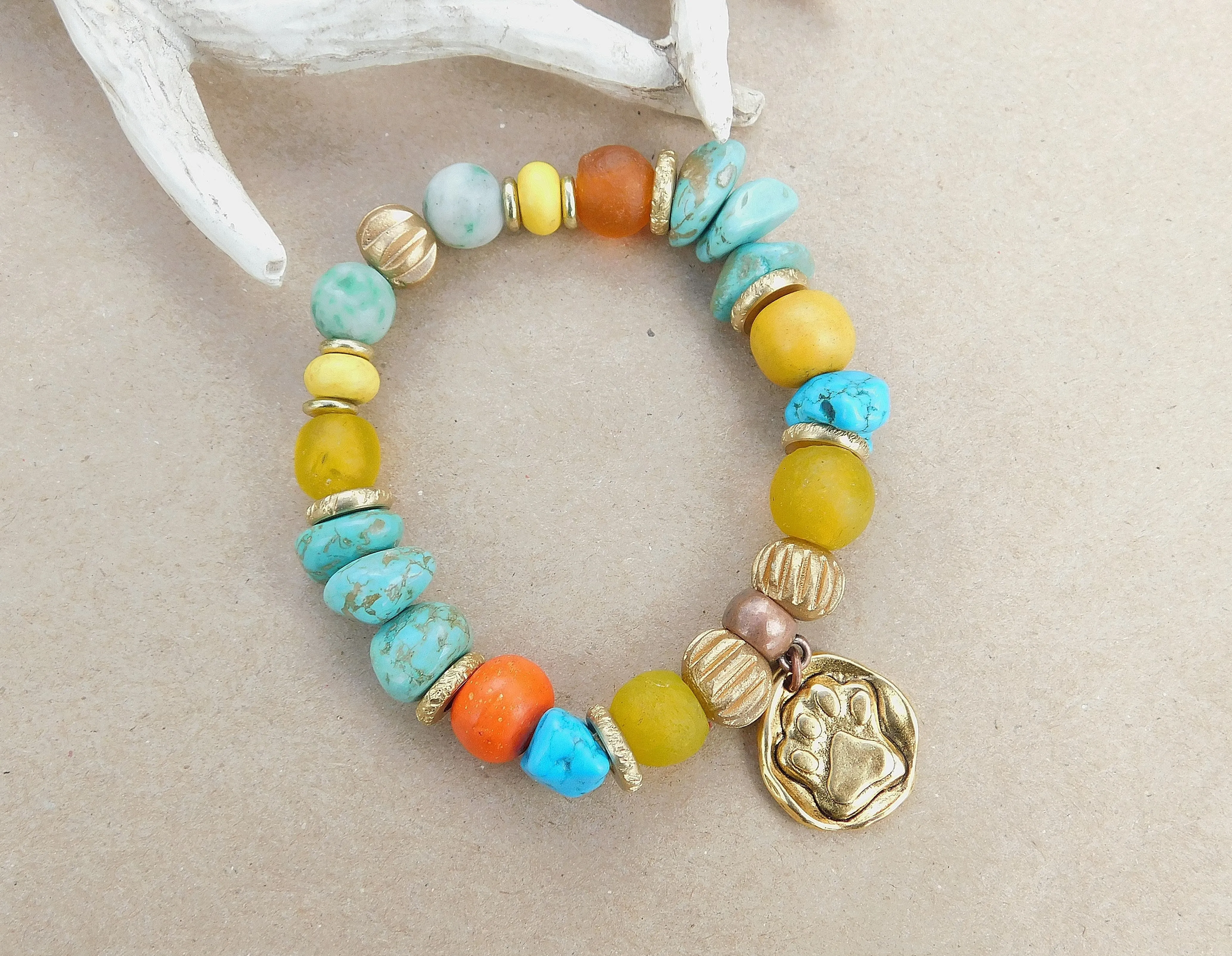 Boho Turquoise Paw Charm Bracelet