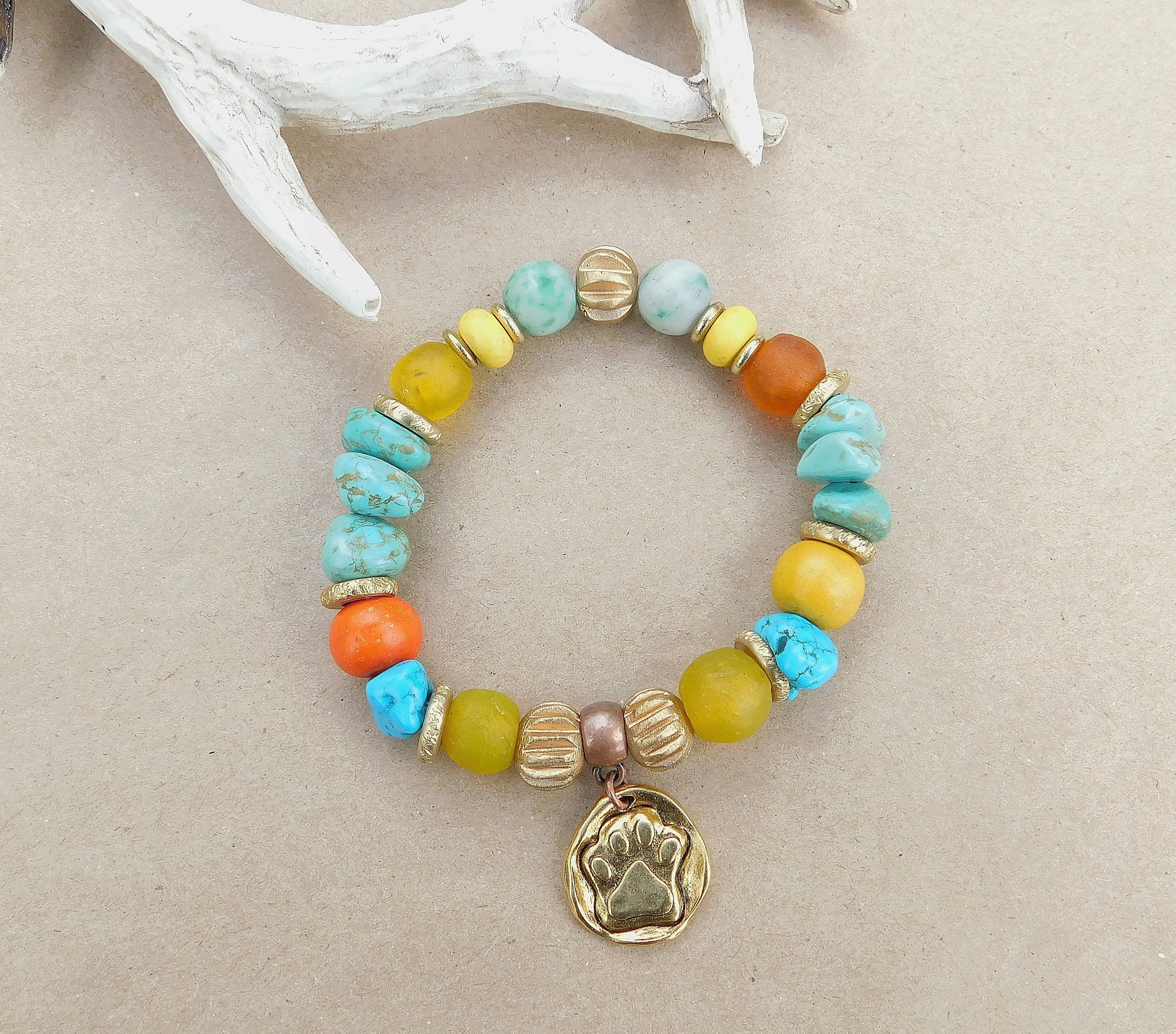 Boho Turquoise Paw Charm Bracelet