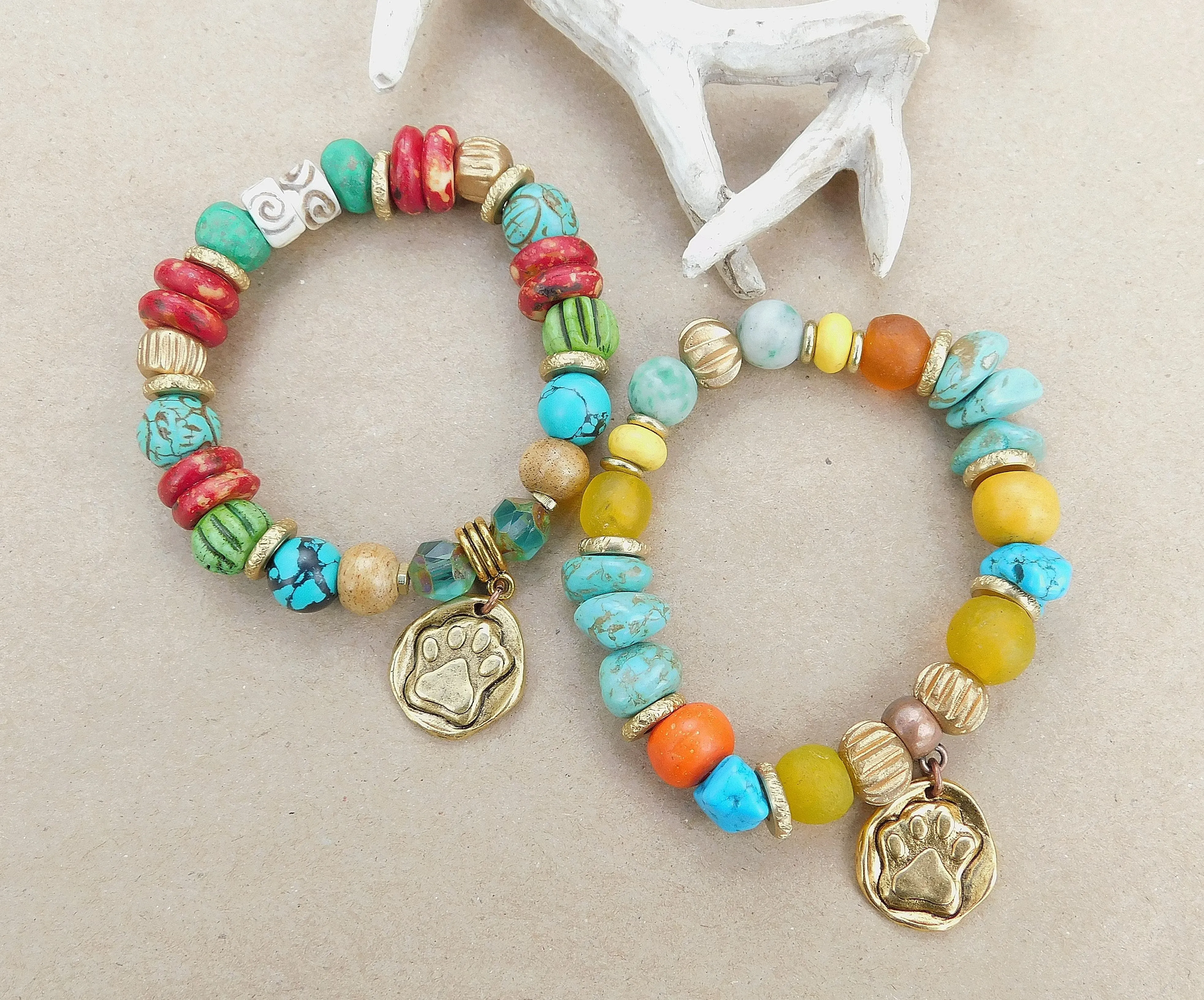 Boho Turquoise Paw Charm Bracelet