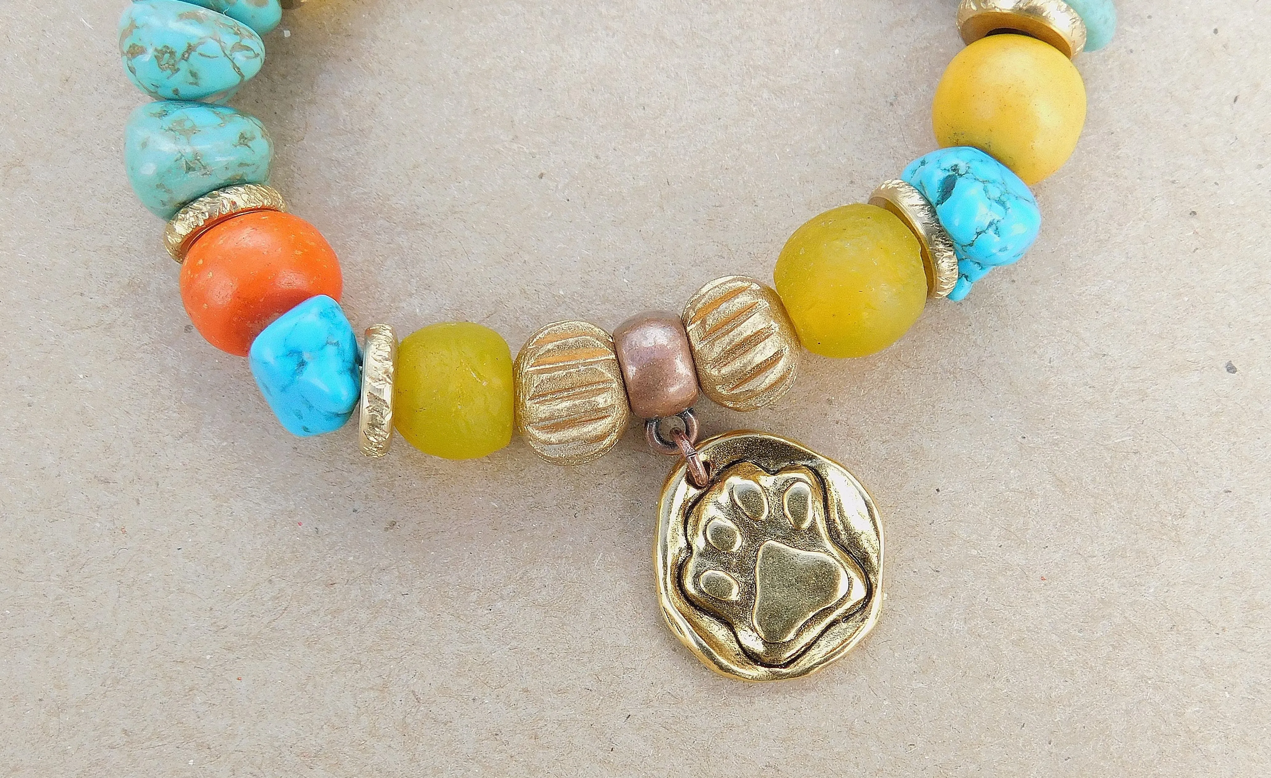 Boho Turquoise Paw Charm Bracelet