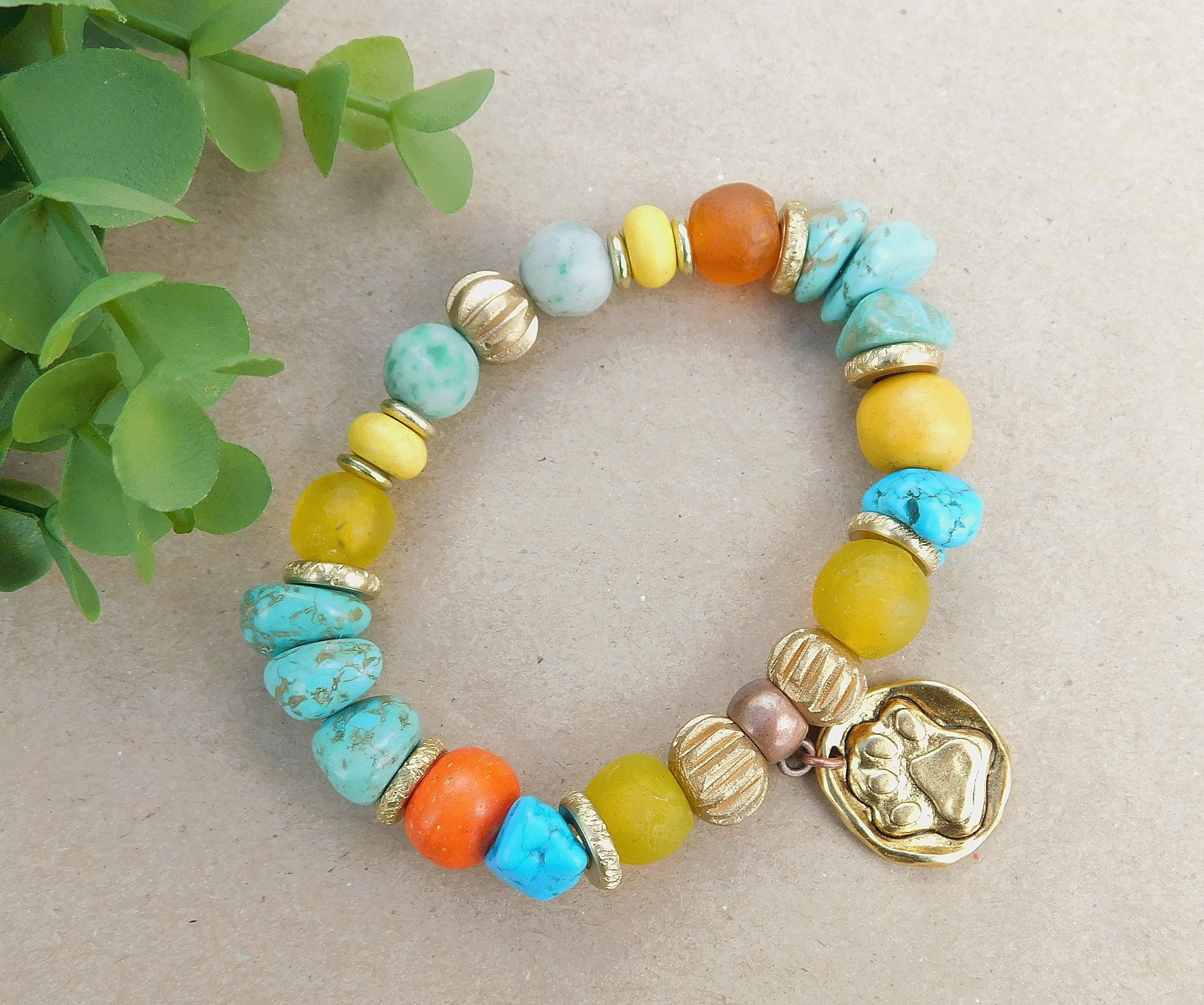 Boho Turquoise Paw Charm Bracelet