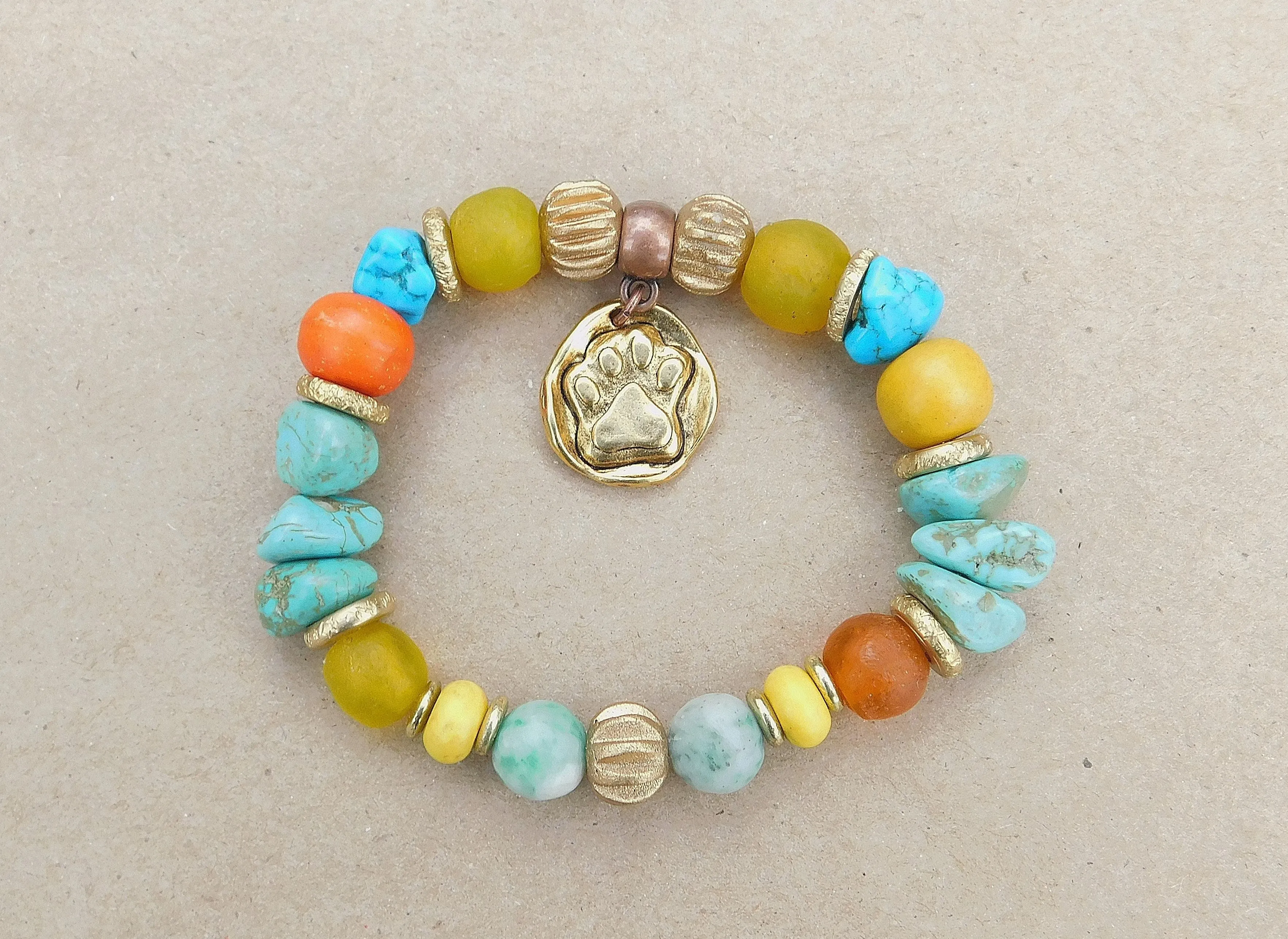 Boho Turquoise Paw Charm Bracelet