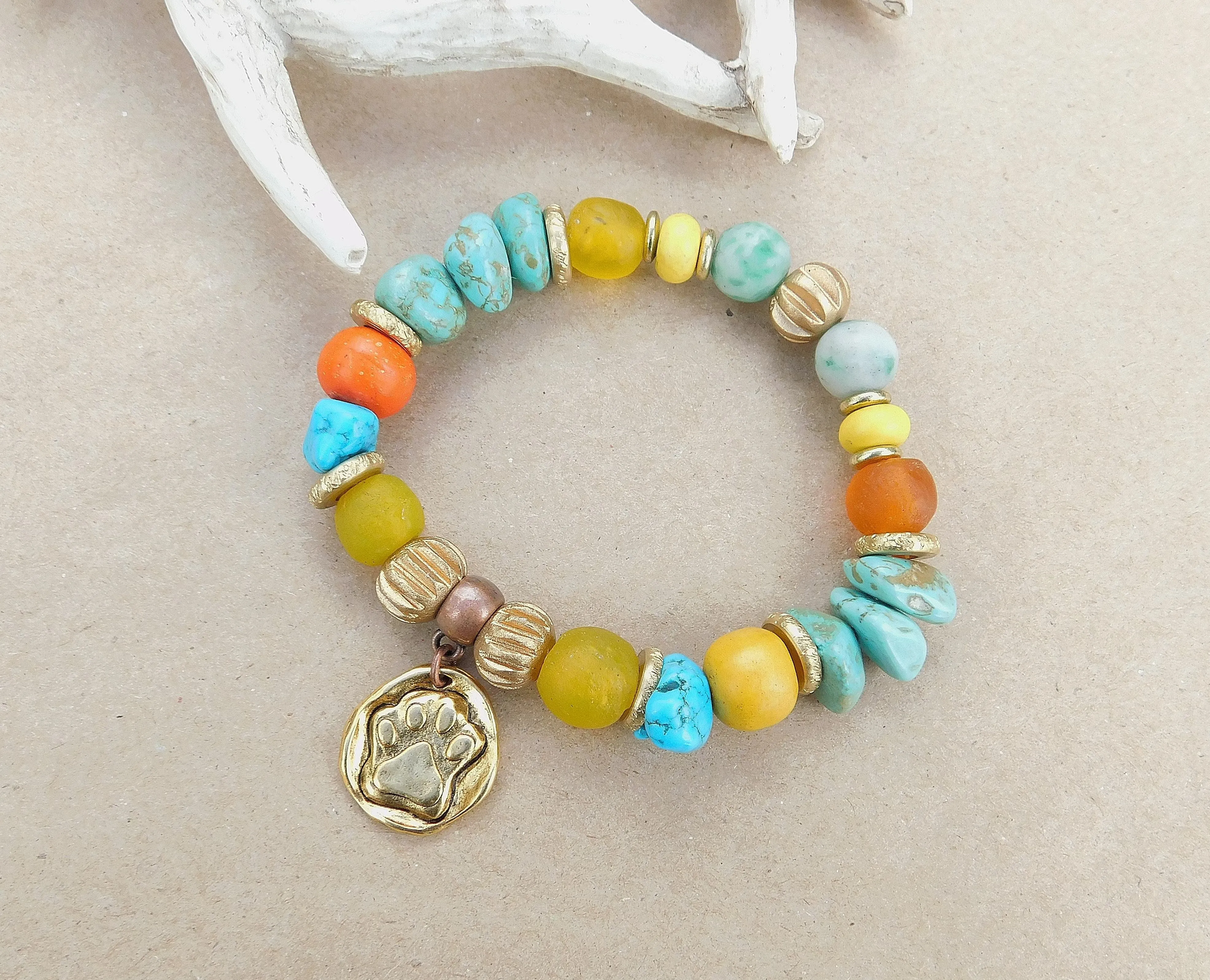 Boho Turquoise Paw Charm Bracelet