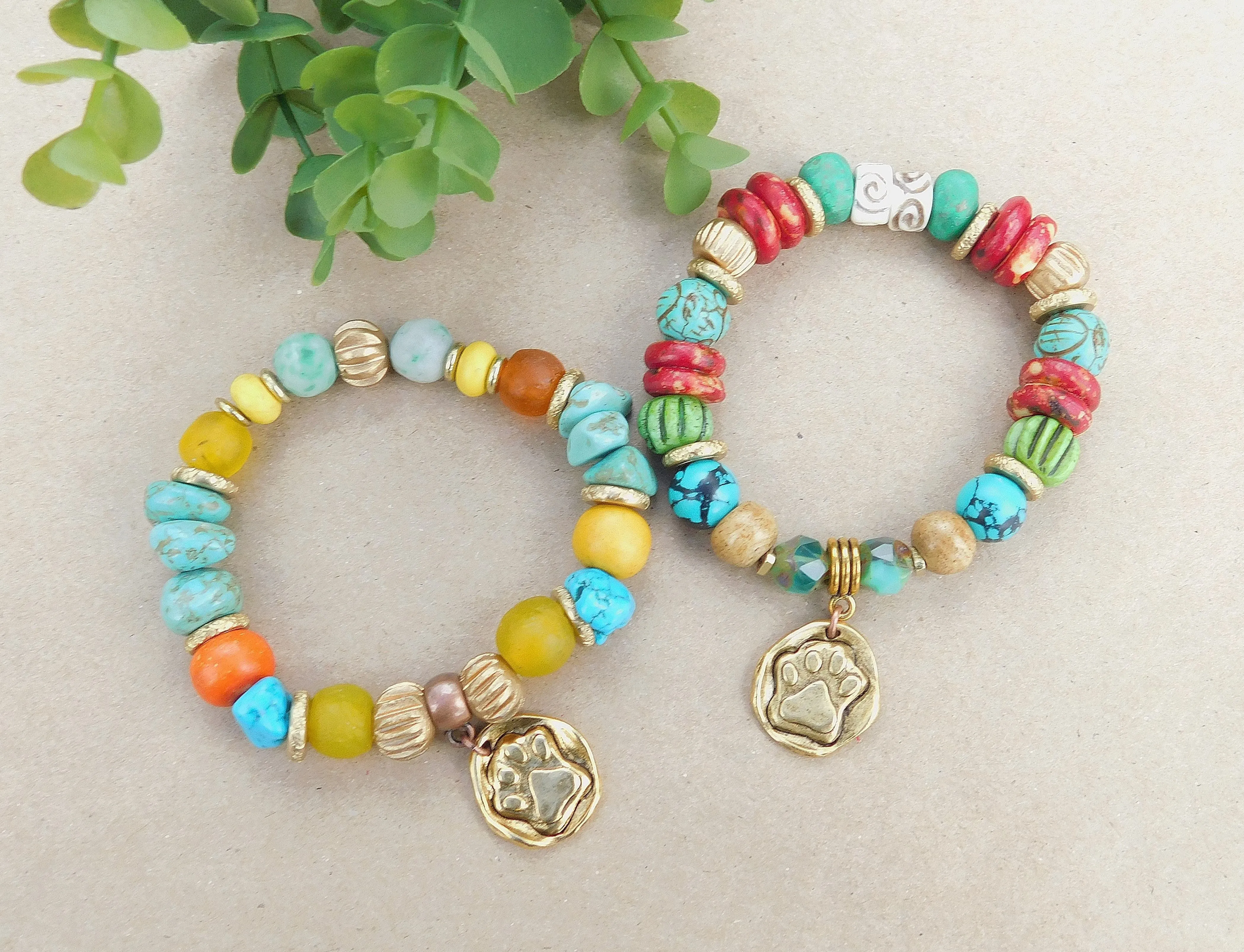 Boho Turquoise Paw Charm Bracelet