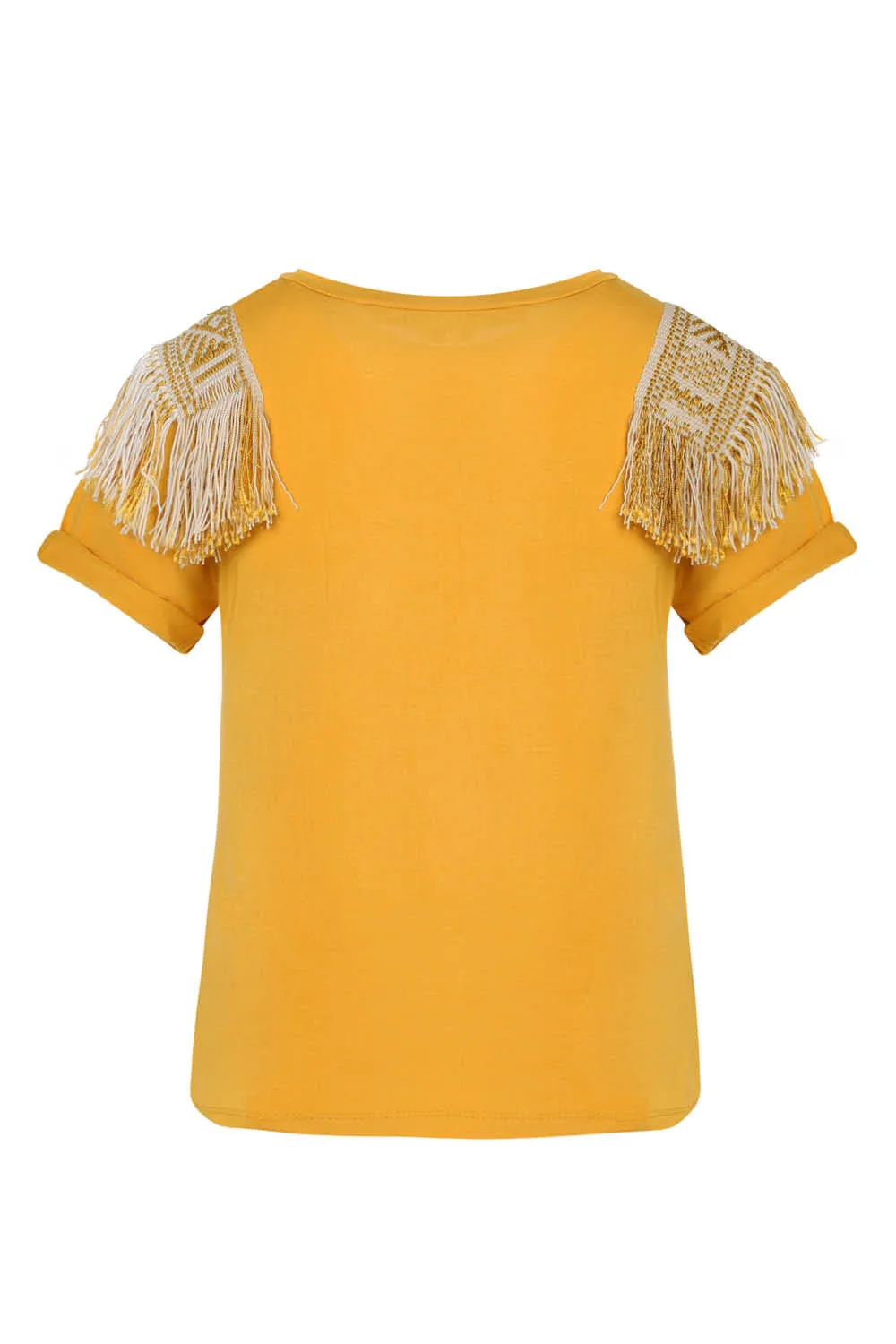 CHUMBRE FRINGES T-SHIRT IN MUSTARD / IVORY GOLD SHOULDERS